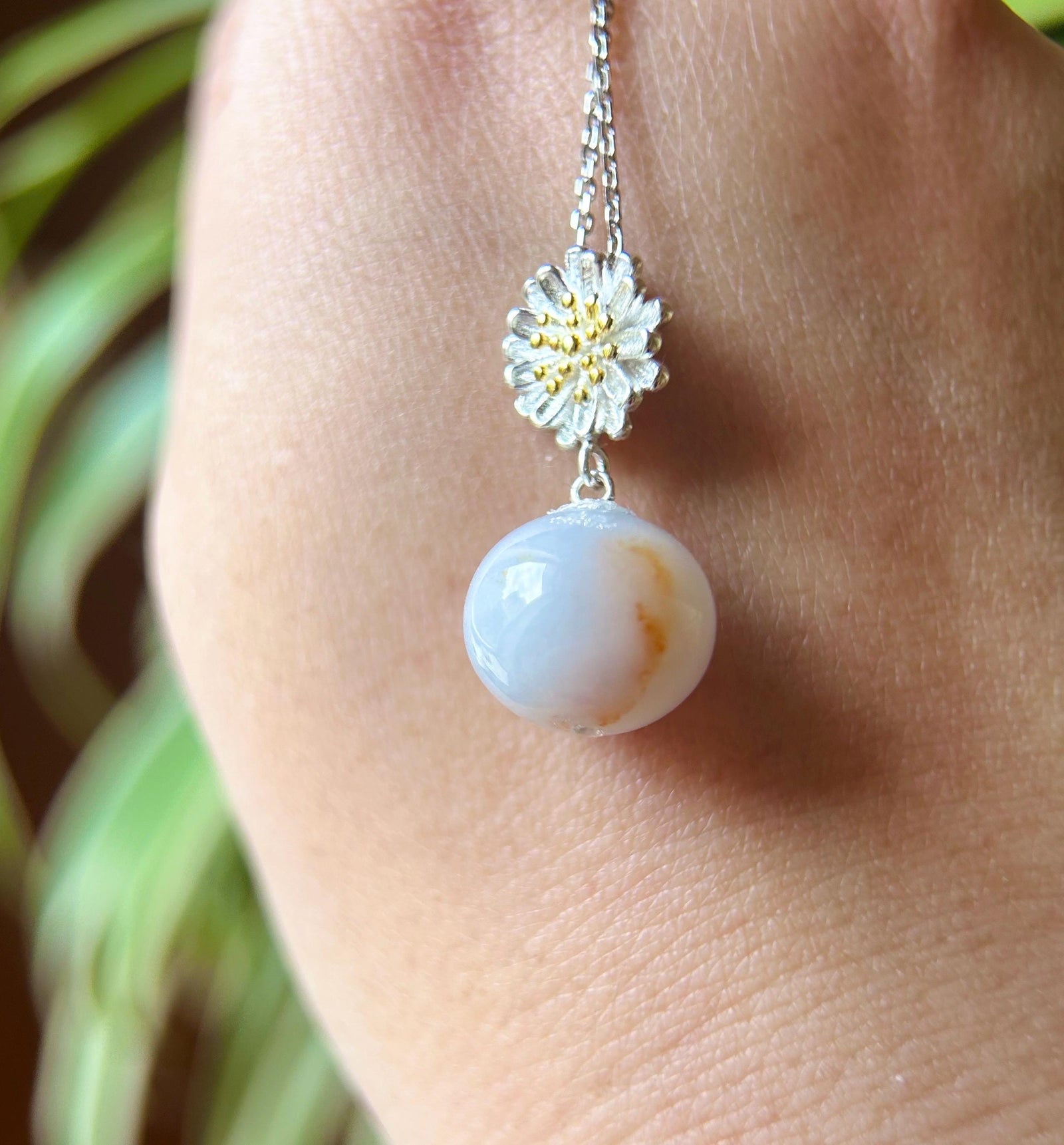 Lavender Purple Red Floral Jadeite Beaded Pendant Jade Necklace Jewelry Gift for Her Burmese Untreated Type A Jade Daisy Sterling Silver