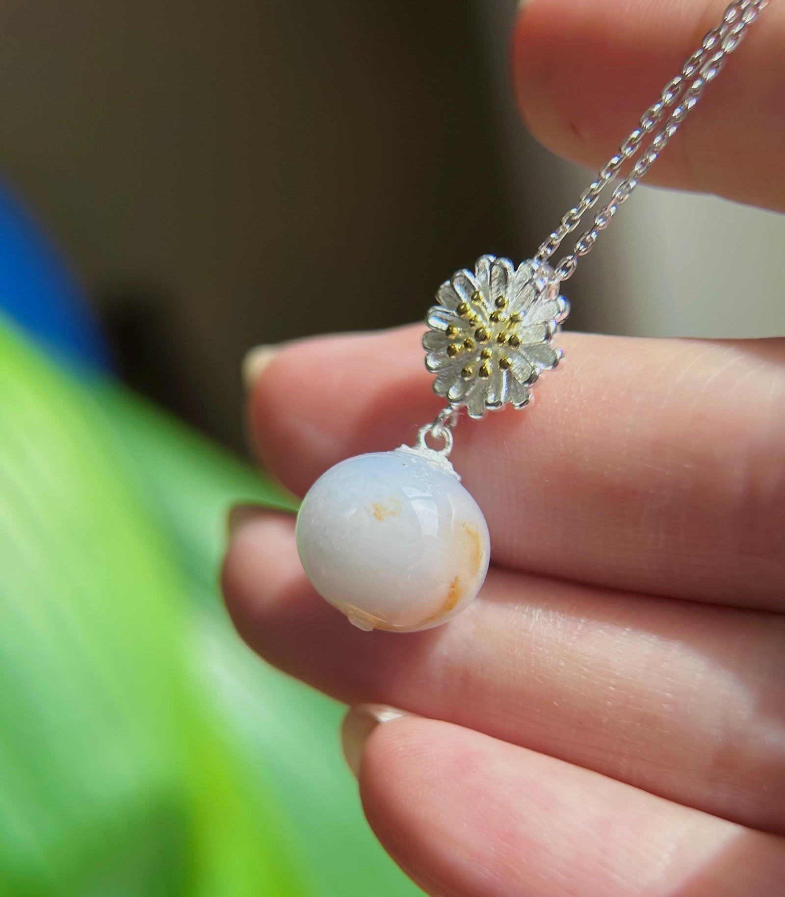 Lavender Purple Red Floral Jadeite Beaded Pendant Jade Necklace Jewelry Gift for Her Burmese Untreated Type A Jade Daisy Sterling Silver