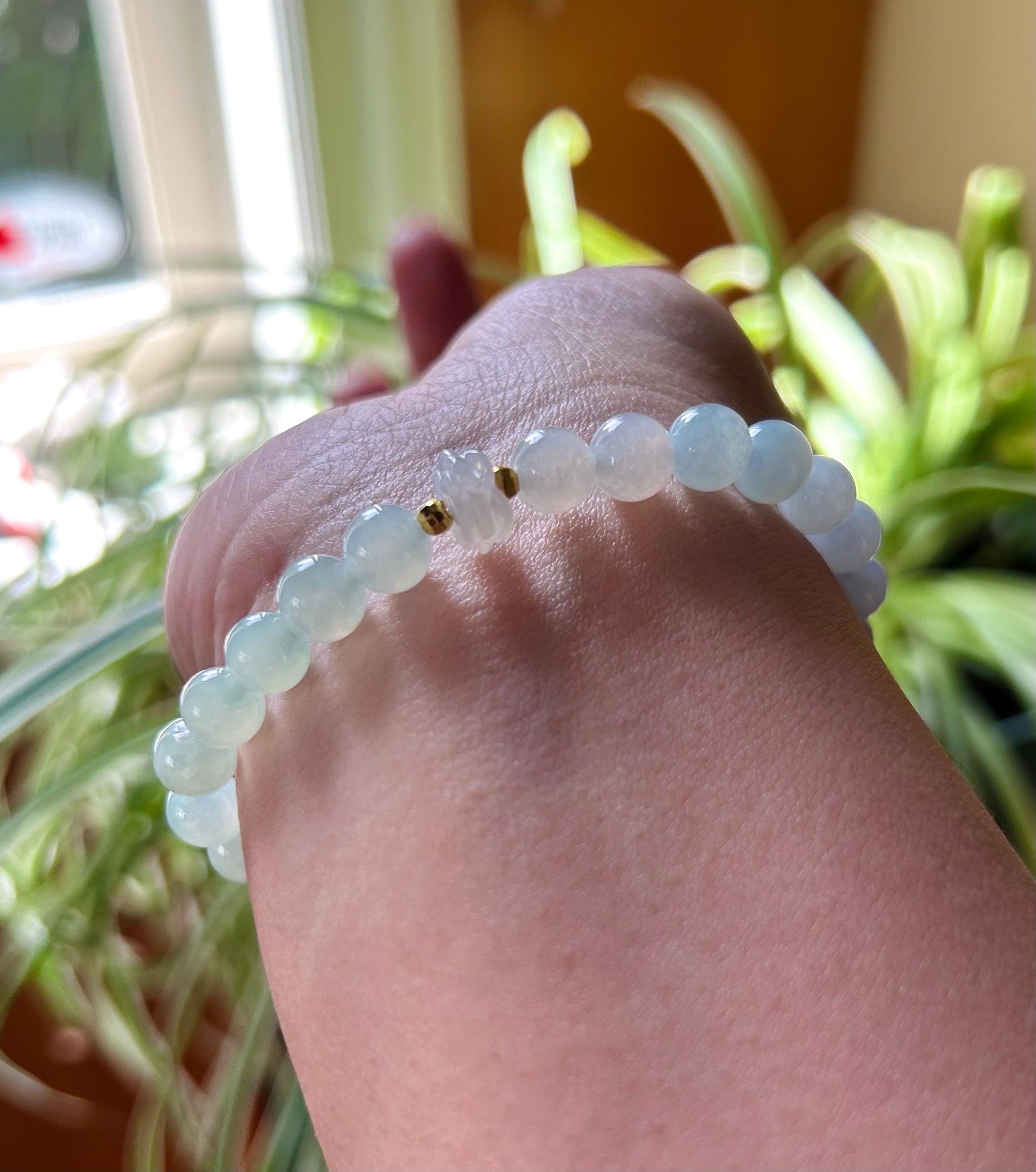 Jadeite Jade Beaded Bracelet Jewelry Gift for Her Burmese Natural Type A Icy Highly Translucent Lavender Purple, Green & Blue Jade 7.4mm