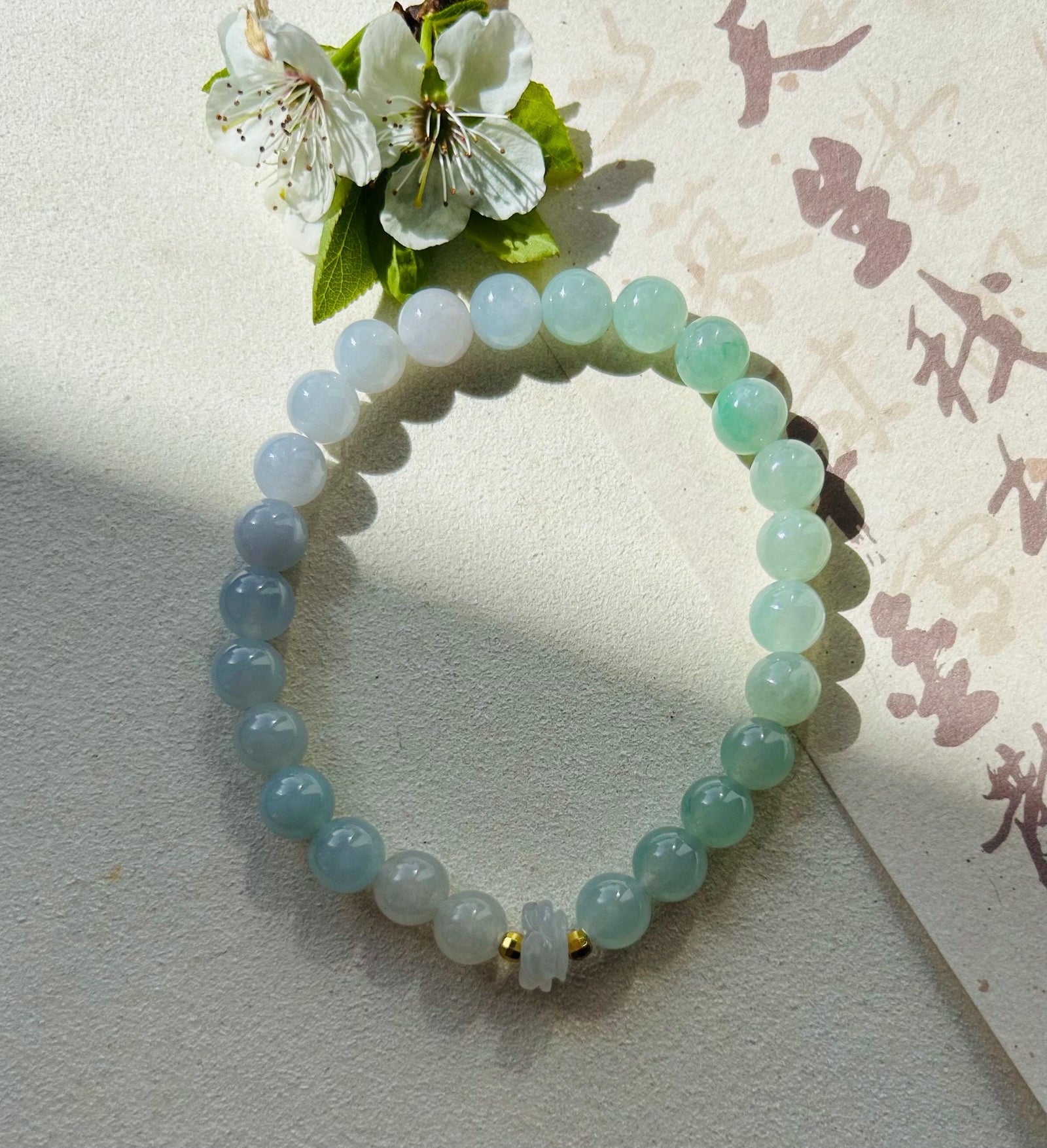 Jadeite Jade Beaded Bracelet Jewelry Gift for Her Burmese Natural Type A Icy Highly Translucent Lavender Purple, Green & Blue Jade 7.4mm
