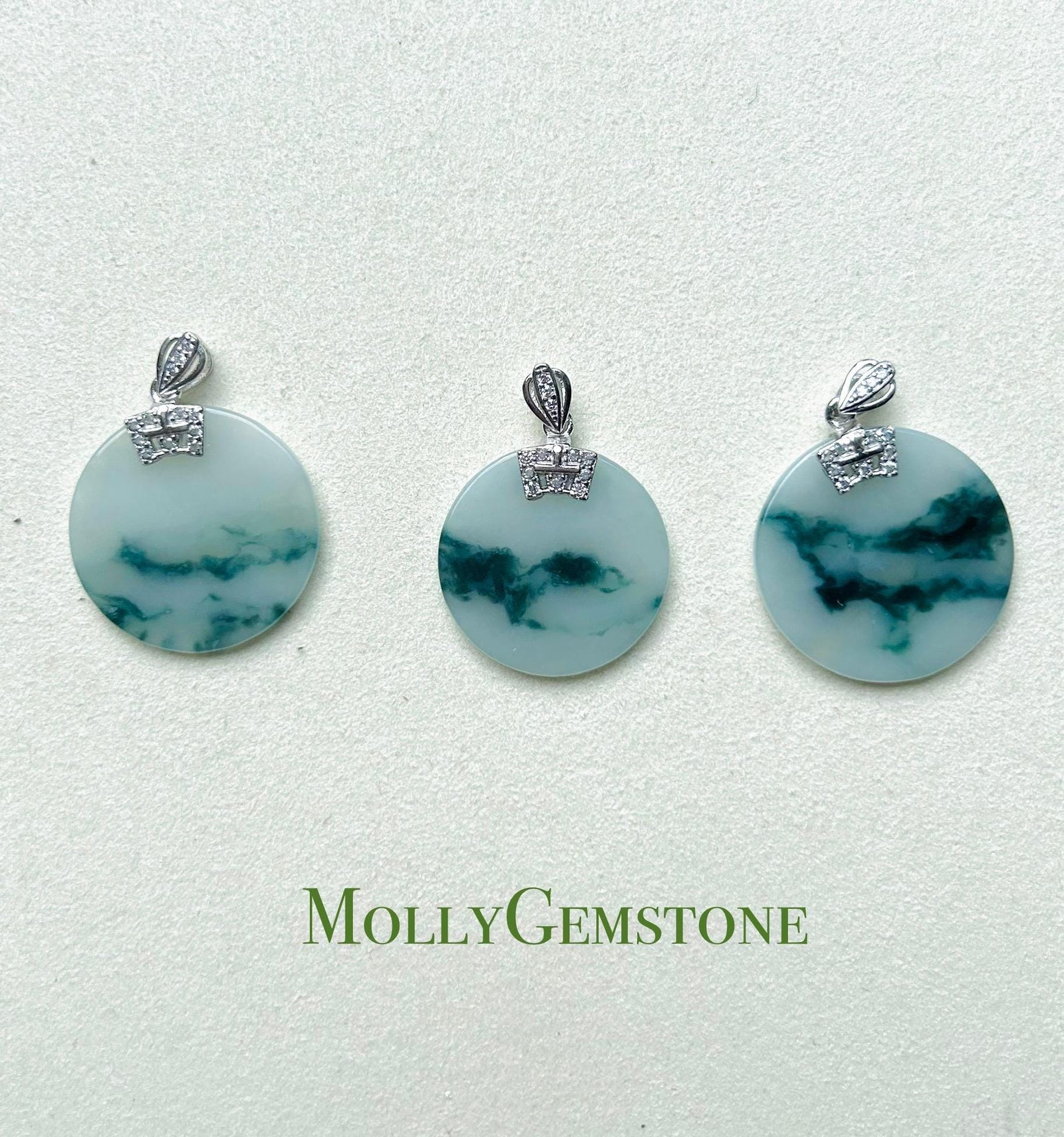 Jadeite Jade Pendant Sterling Silver Necklace Jewelry Gift for Her Burmese Untreated Type A Translucent Icy Blue Floral Jadeite Peace Plaque