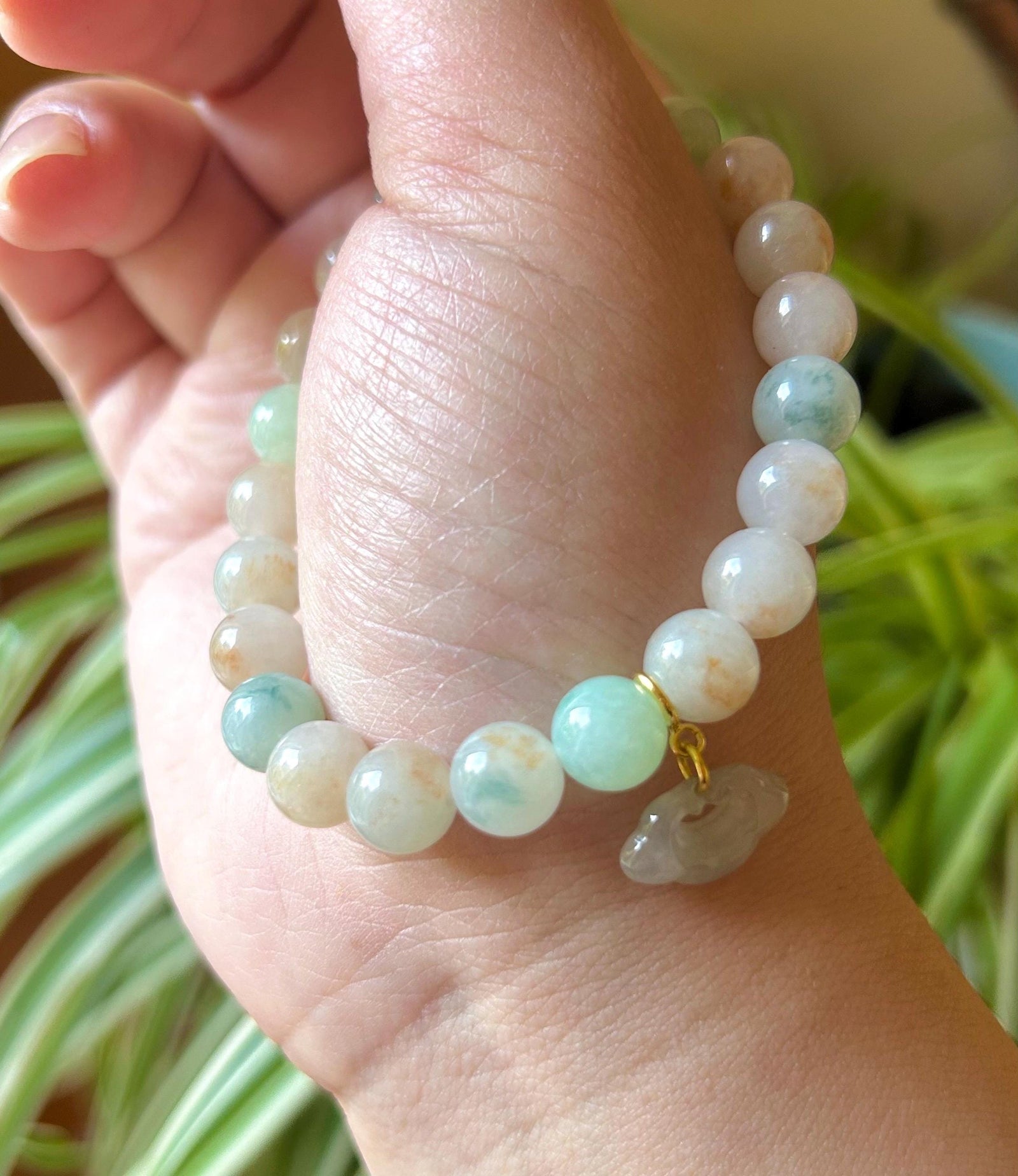 Jadeite Jade Beaded Bracelet Jewelry Mother Day Gift Natural Untreated Burmese Icy Translucent Type A RARE Red Floral Jade 8.5mm Orange Jade