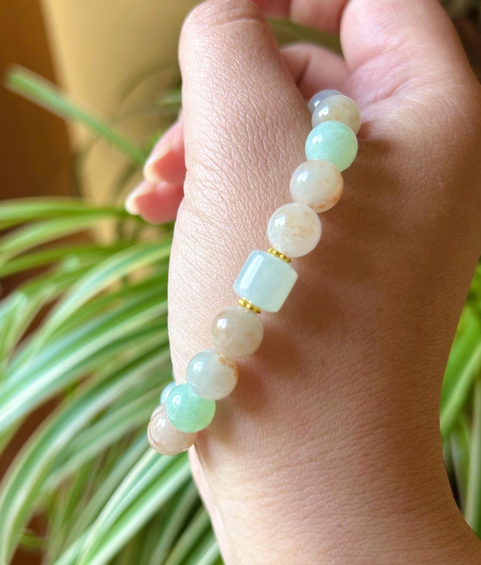 Jadeite Jade Beaded Bracelet Jewelry Mother Day Gift Natural Untreated Burmese Icy Translucent Type A RARE Red Floral Jade 8.5mm Orange Jade
