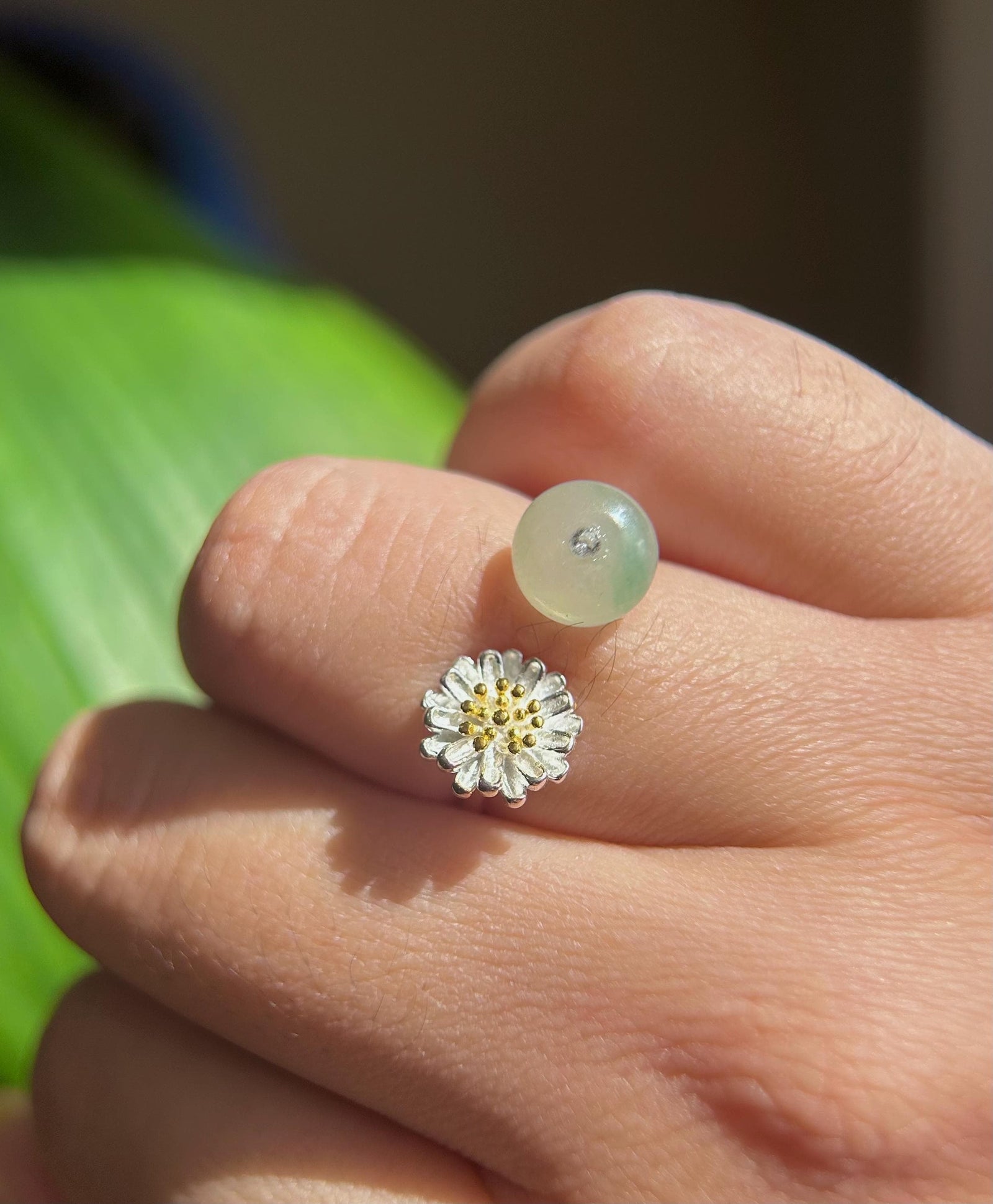 Jadeite Ring & Pendant Jewelry Set Mothers Day Gift Natural Type A Burmese Untreated High Translucent Icy Green Floral Jade Sterling Silver