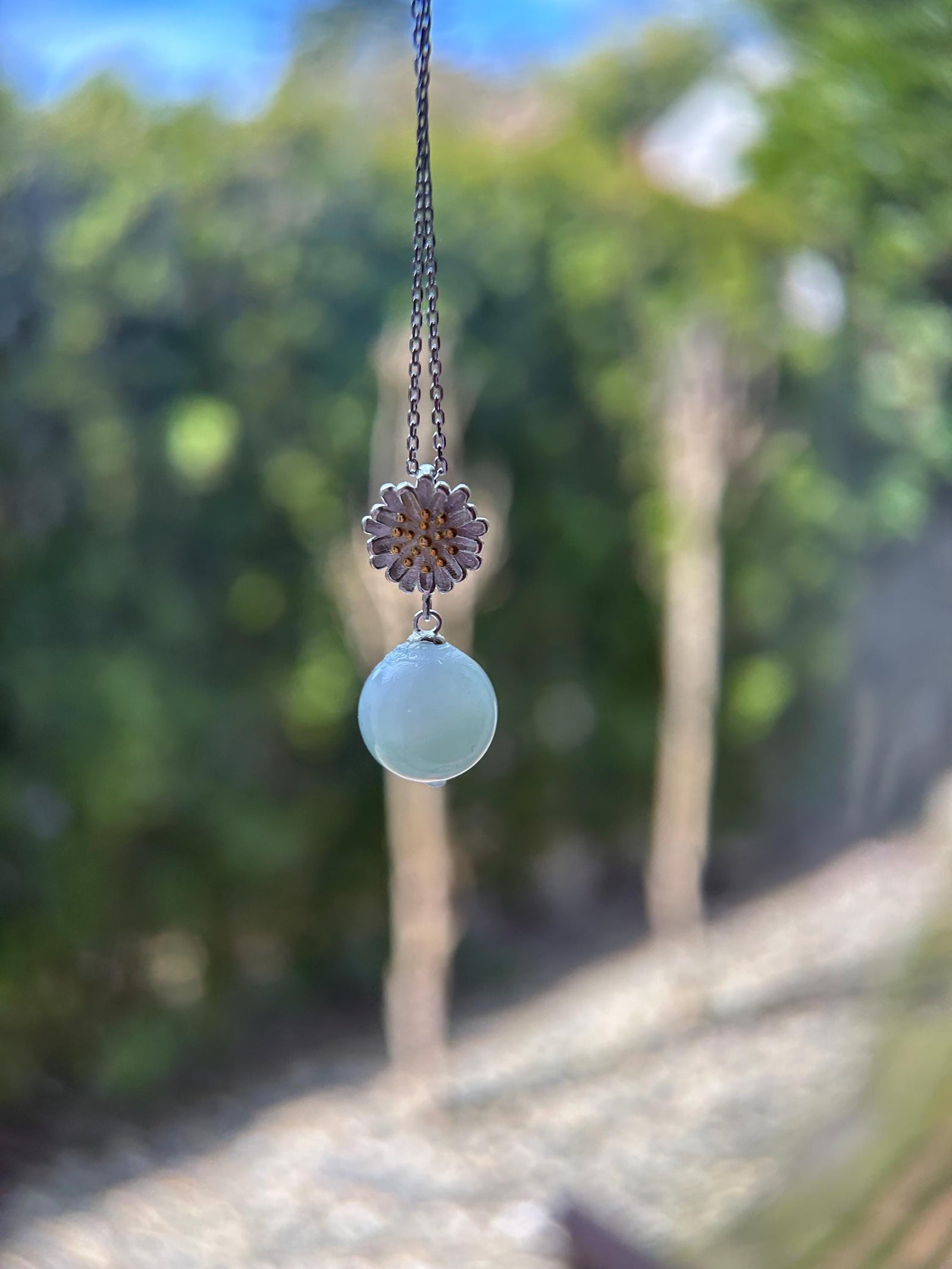 Jadeite Ring & Pendant Jewelry Set Mothers Day Gift Natural Type A Burmese Untreated High Translucent Icy Green Floral Jade Sterling Silver