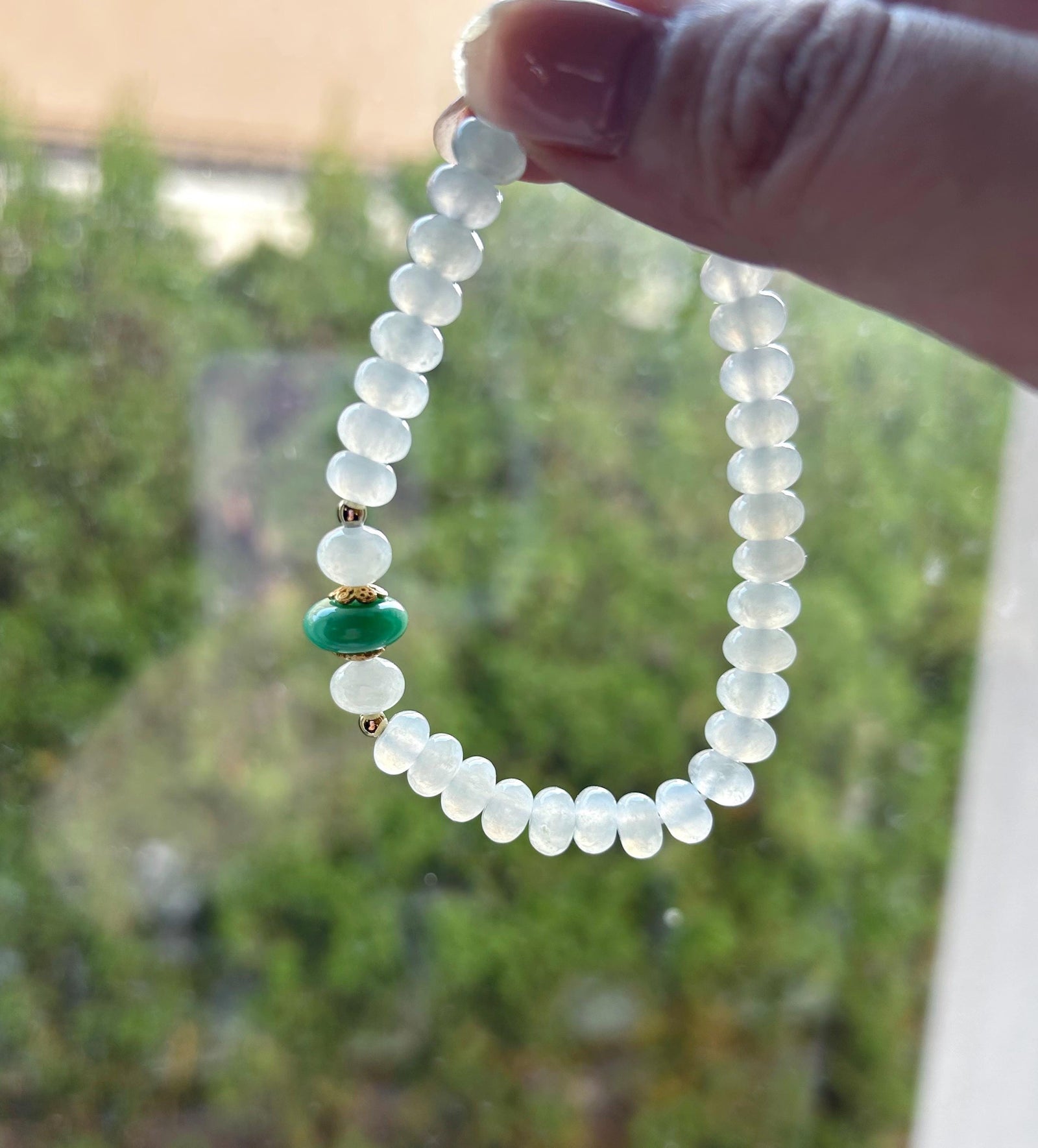Jadeite Jade Beaded Bracelet Jewelry Mother’s Day Gift Natural Burmese Untreated Type A Icy White & Green Superior Translucency 7mm FeiCui