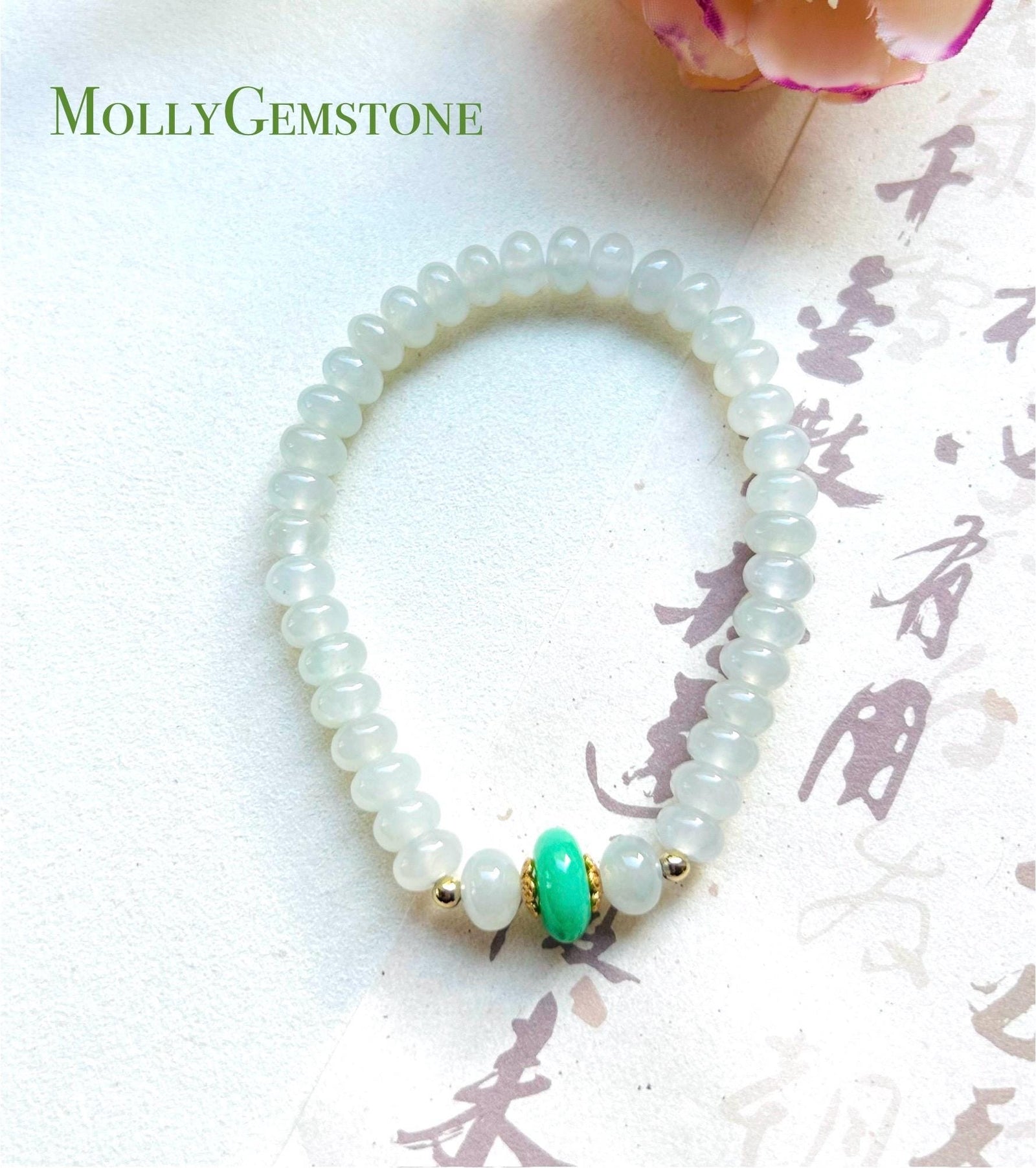 Jadeite Jade Beaded Bracelet Jewelry Mother’s Day Gift Natural Burmese Untreated Type A Icy White & Green Superior Translucency 7mm FeiCui