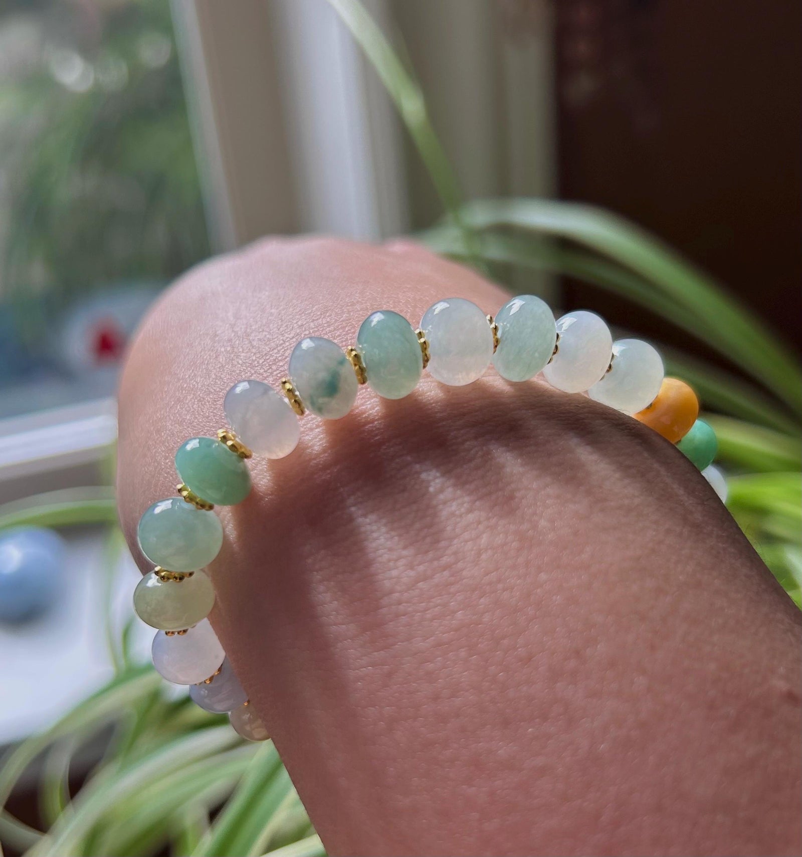 Jadeite Jade Beaded Bracelet Jewelry Natural Burmese Type A Icy Highly Translucent Jadeite Multi-color Candy Color 8.5mm Drum Bead Jade Gift