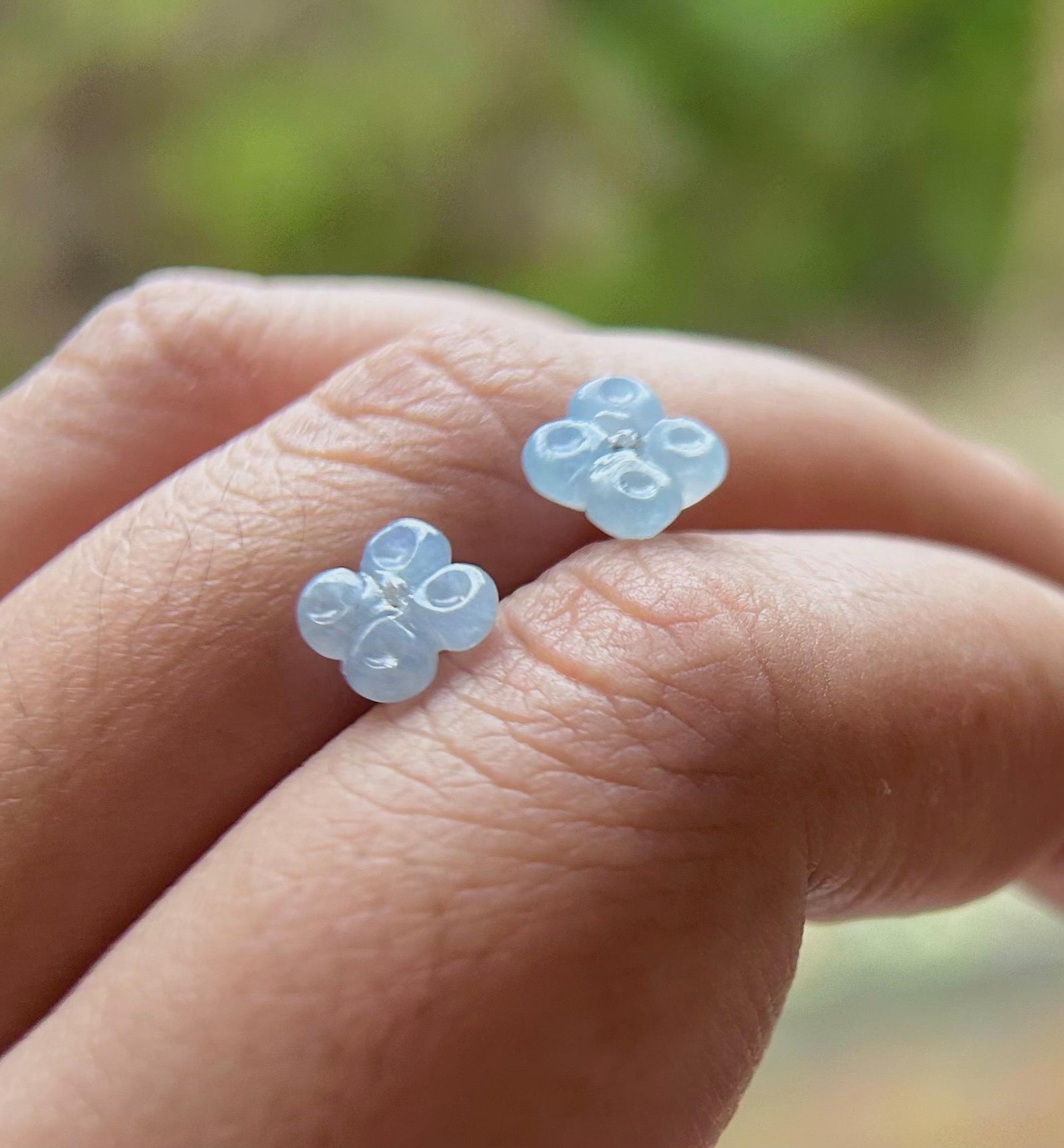 Jadeite Jade Flower Stud Earrings Handmade Jewelry Gift for Her Natural Burmese Type A Highly Translucent Icy Jade Earrings Sterling Silver
