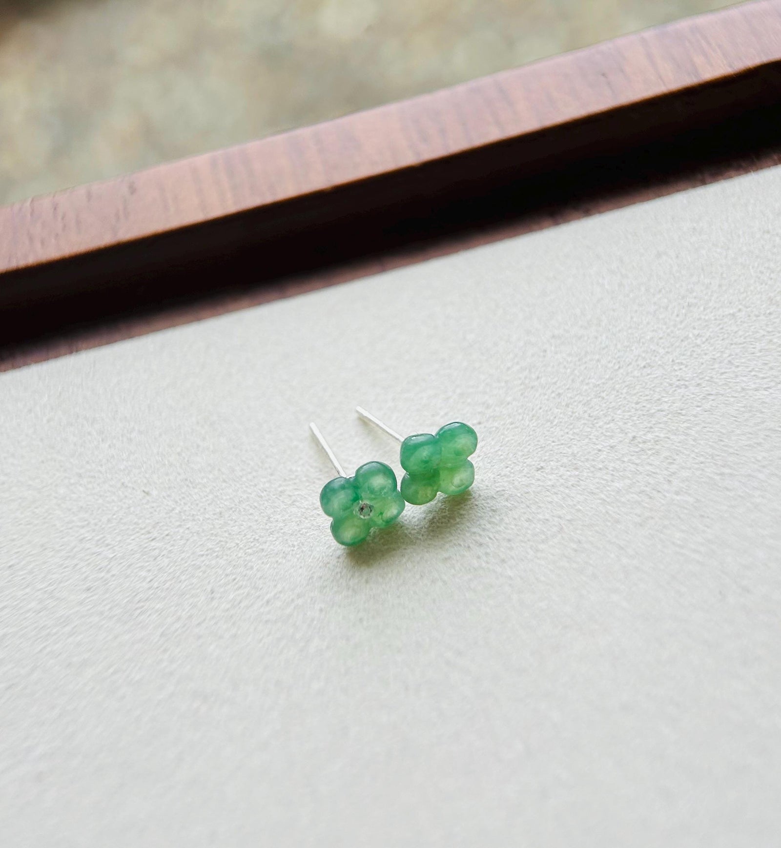 Jadeite Jade Flower Stud Earrings Handmade Jewelry Gift for Her Natural Burmese Type A Highly Translucent Icy Jade Earrings Sterling Silver