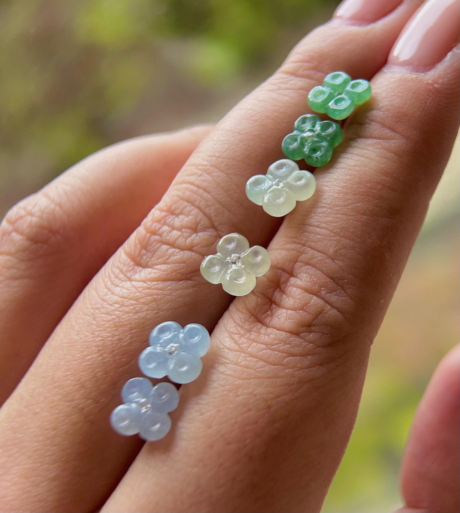 Jadeite Jade Flower Stud Earrings Handmade Jewelry Gift for Her Natural Burmese Type A Highly Translucent Icy Jade Earrings Sterling Silver
