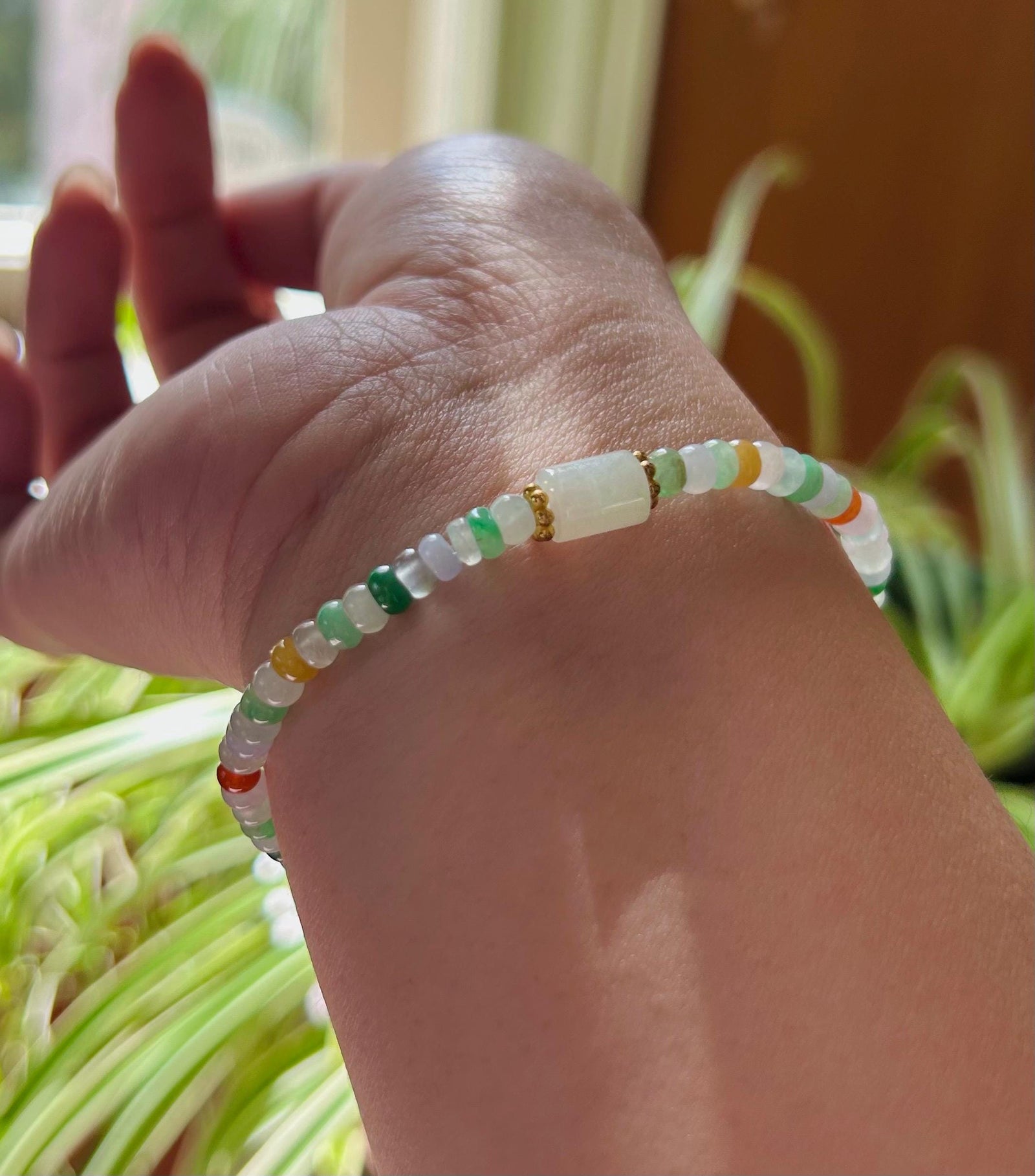 Jadeite Jade Beaded Bracelet Jewelry Gift for Her Untreated Natural Burmese Type A Highly Translucent Icy Rainbow Multi-Color Jade 4.5mm