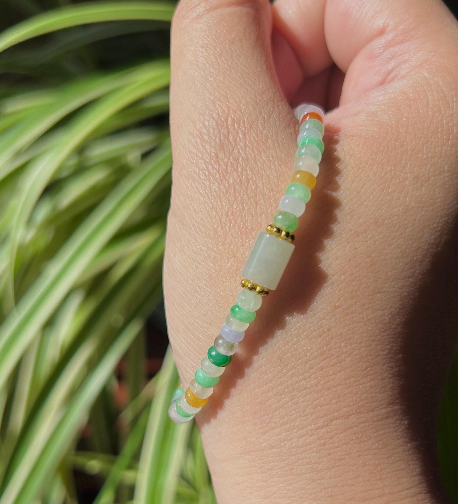 Jadeite Jade Beaded Bracelet Jewelry Gift for Her Untreated Natural Burmese Type A Highly Translucent Icy Rainbow Multi-Color Jade 4.5mm
