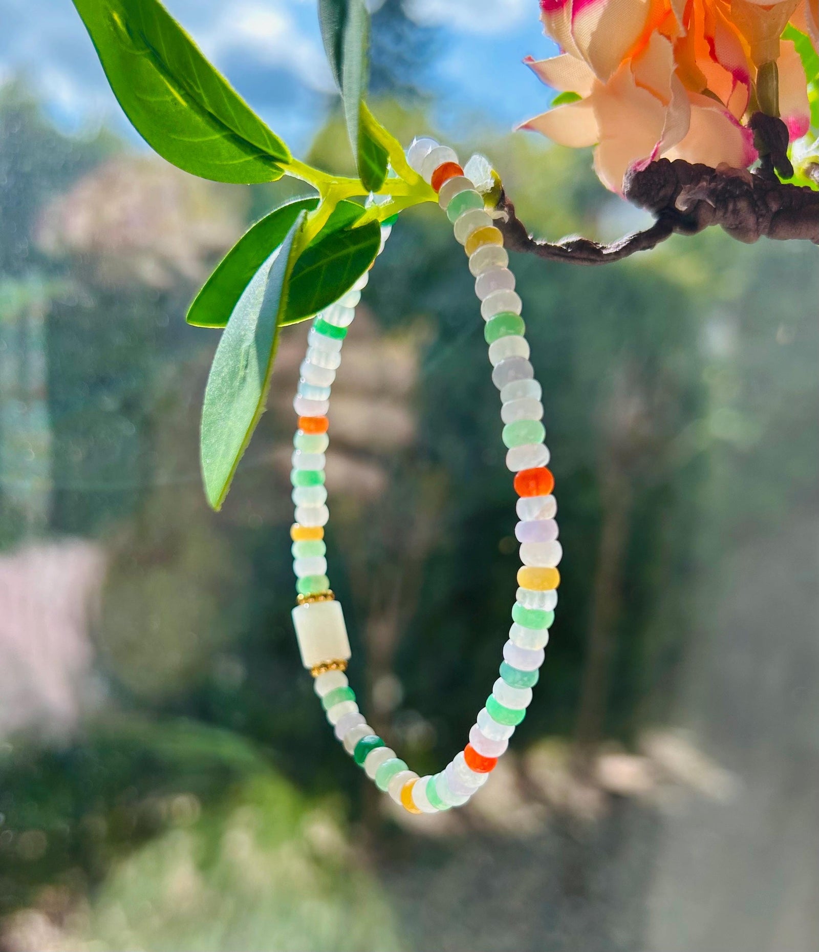Jadeite Jade Beaded Bracelet Jewelry Gift for Her Untreated Natural Burmese Type A Highly Translucent Icy Rainbow Multi-Color Jade 4.5mm