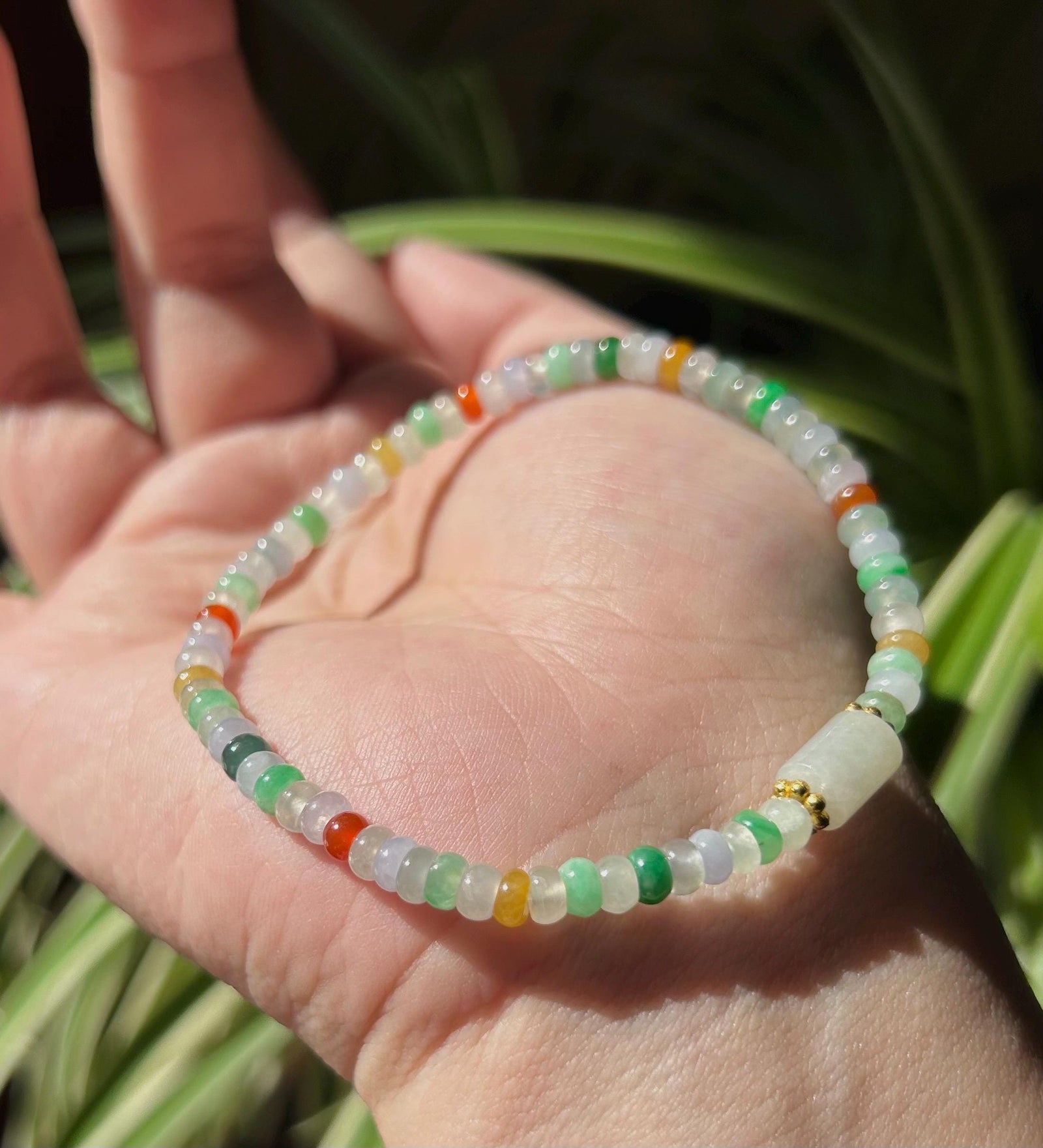 Jadeite Jade Beaded Bracelet Jewelry Gift for Her Untreated Natural Burmese Type A Highly Translucent Icy Rainbow Multi-Color Jade 4.5mm