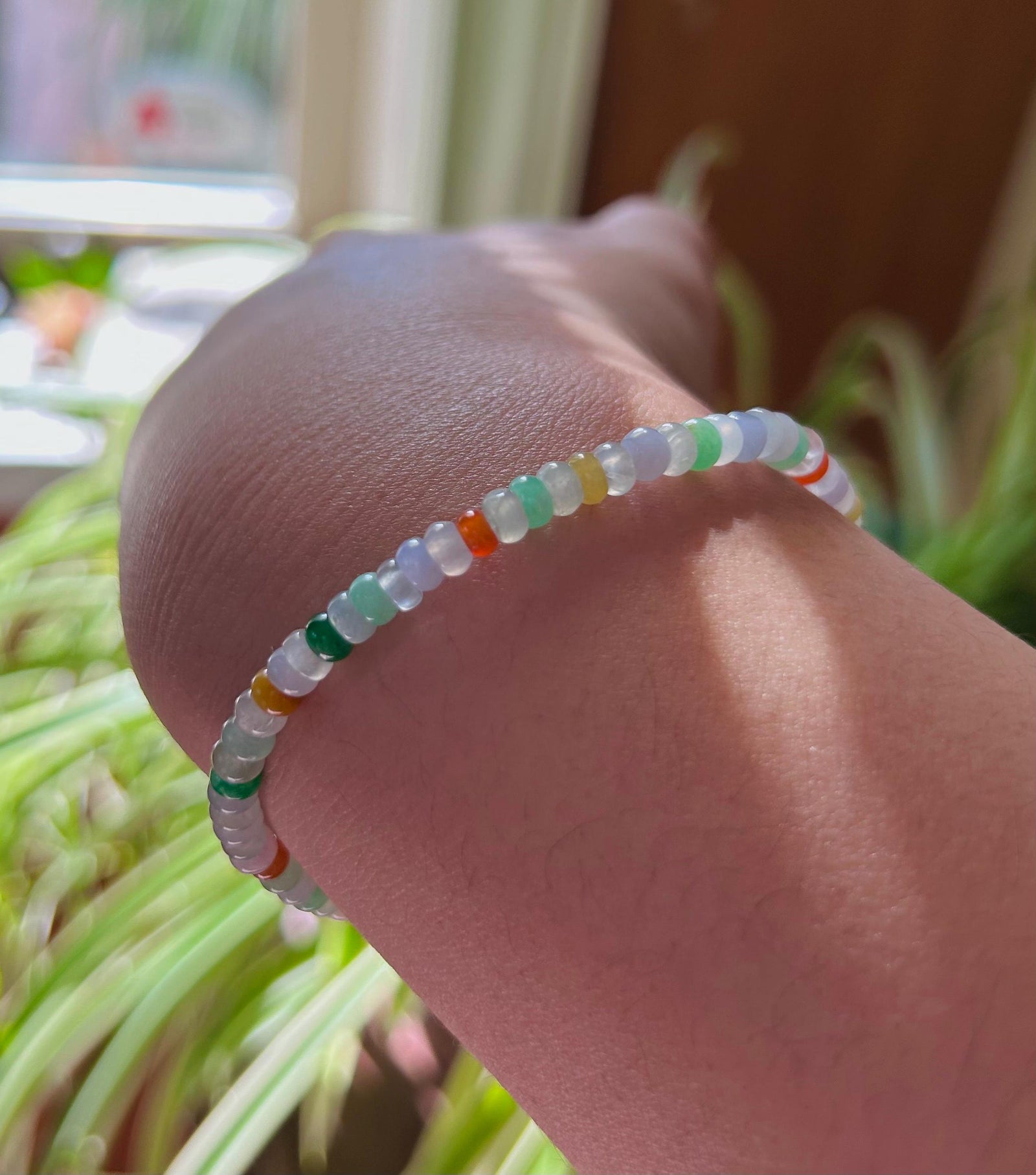 Jadeite Jade Beaded Bracelet Jewelry Gift for Her Untreated Natural Burmese Type A Highly Translucent Icy Rainbow Multi-Color Jade 4.5mm