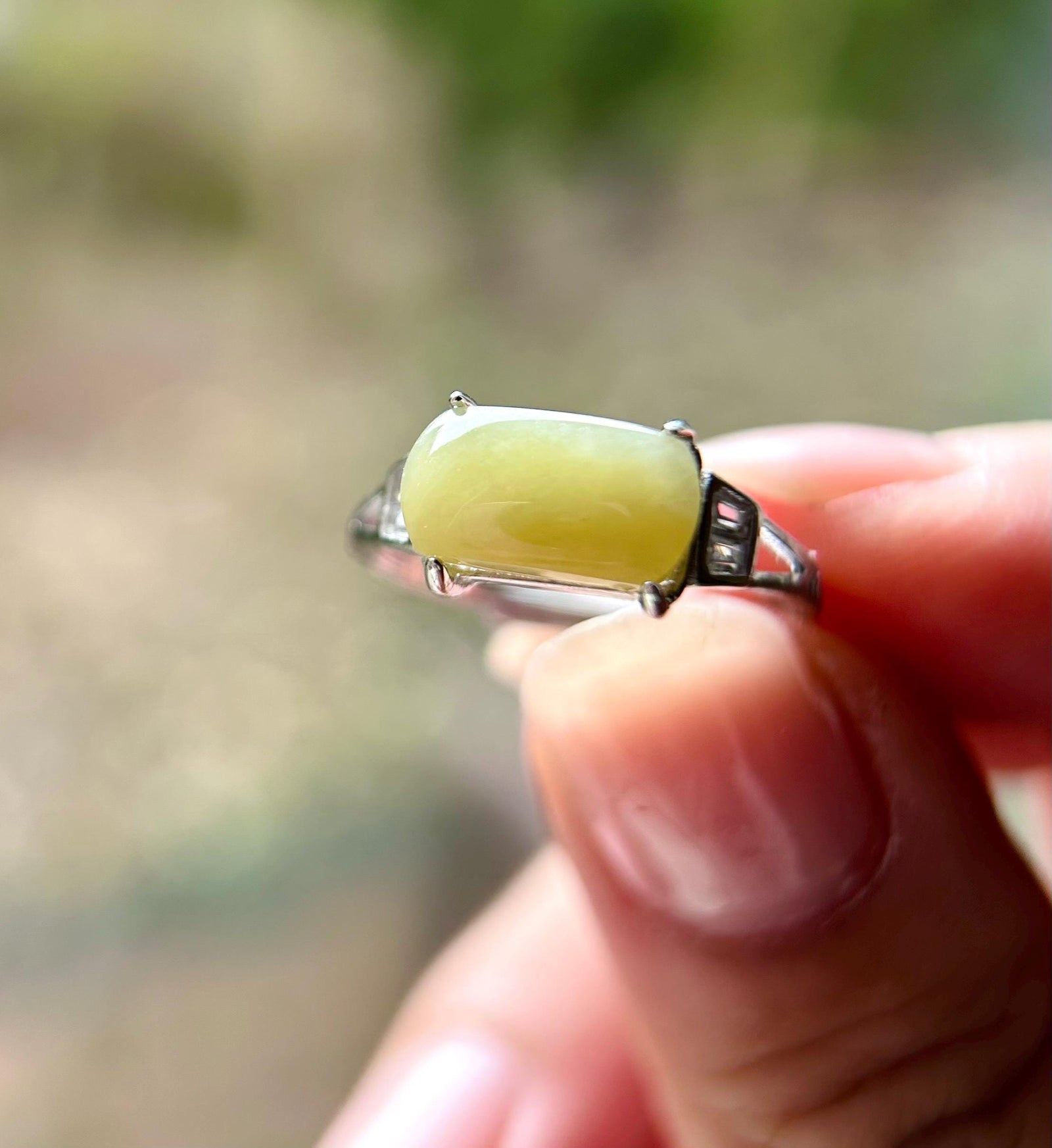 Jadeite Ring Jewelry Gift Burmese Authentic Untreated fine glutinous Type A Yellow or Green Jadeite Adjustable Sterling Silver Saddle Ring
