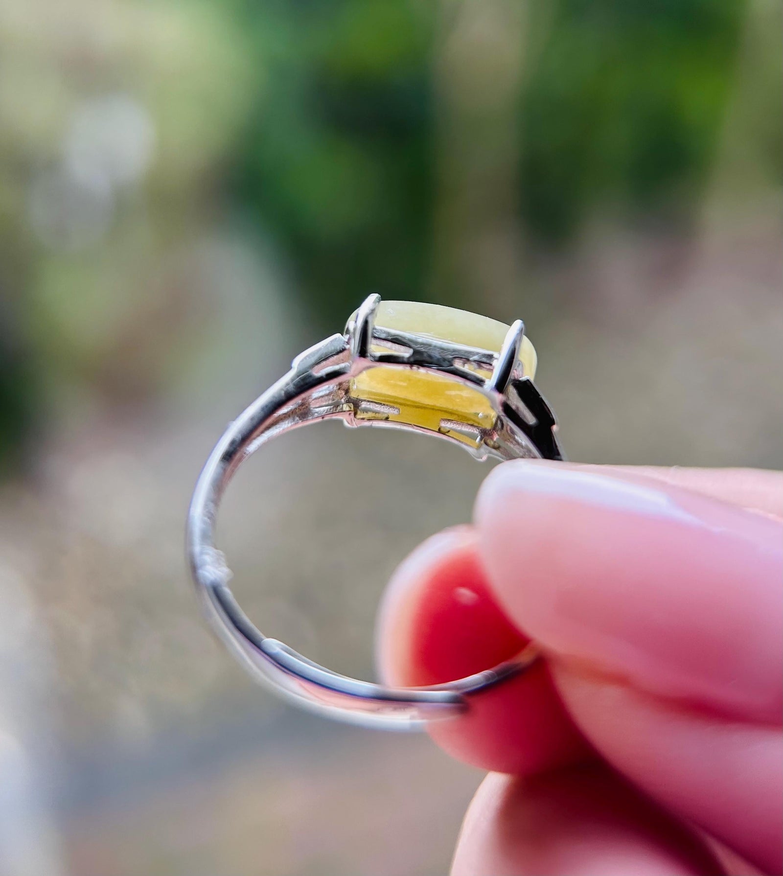 Jadeite Ring Jewelry Gift Burmese Authentic Untreated fine glutinous Type A Yellow or Green Jadeite Adjustable Sterling Silver Saddle Ring