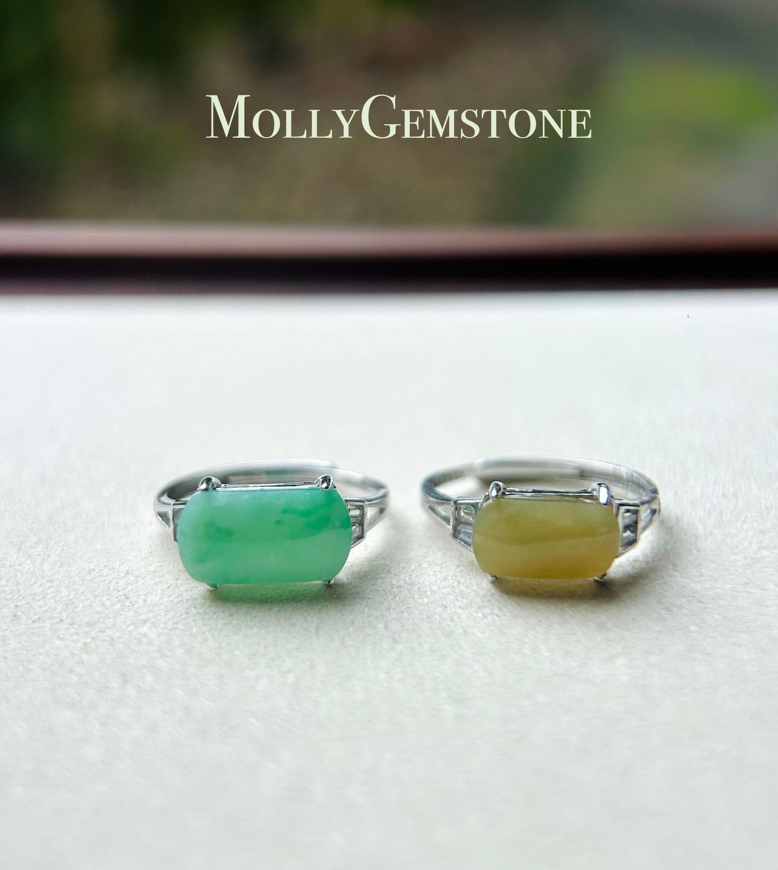 Jadeite Ring Jewelry Gift Burmese Authentic Untreated fine glutinous Type A Yellow or Green Jadeite Adjustable Sterling Silver Saddle Ring