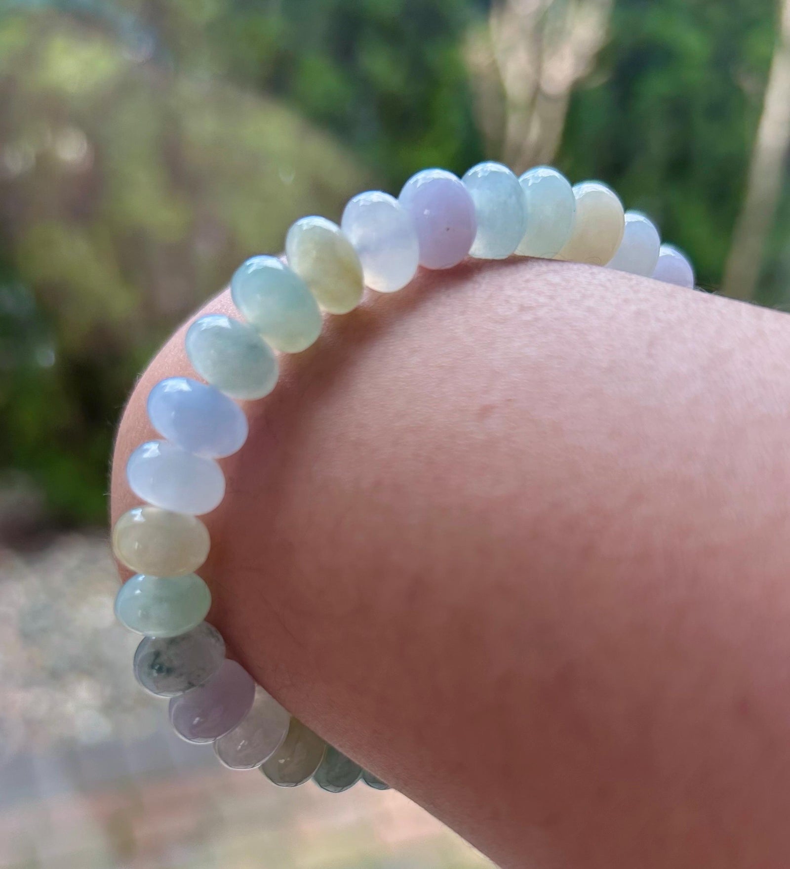 Jadeite Jade Beaded Bracelet Jewelry Gift for Mom Natural Burmese Type A Icy Highly Translucent Jadeite Multi-color Spring Color 9mm Jade