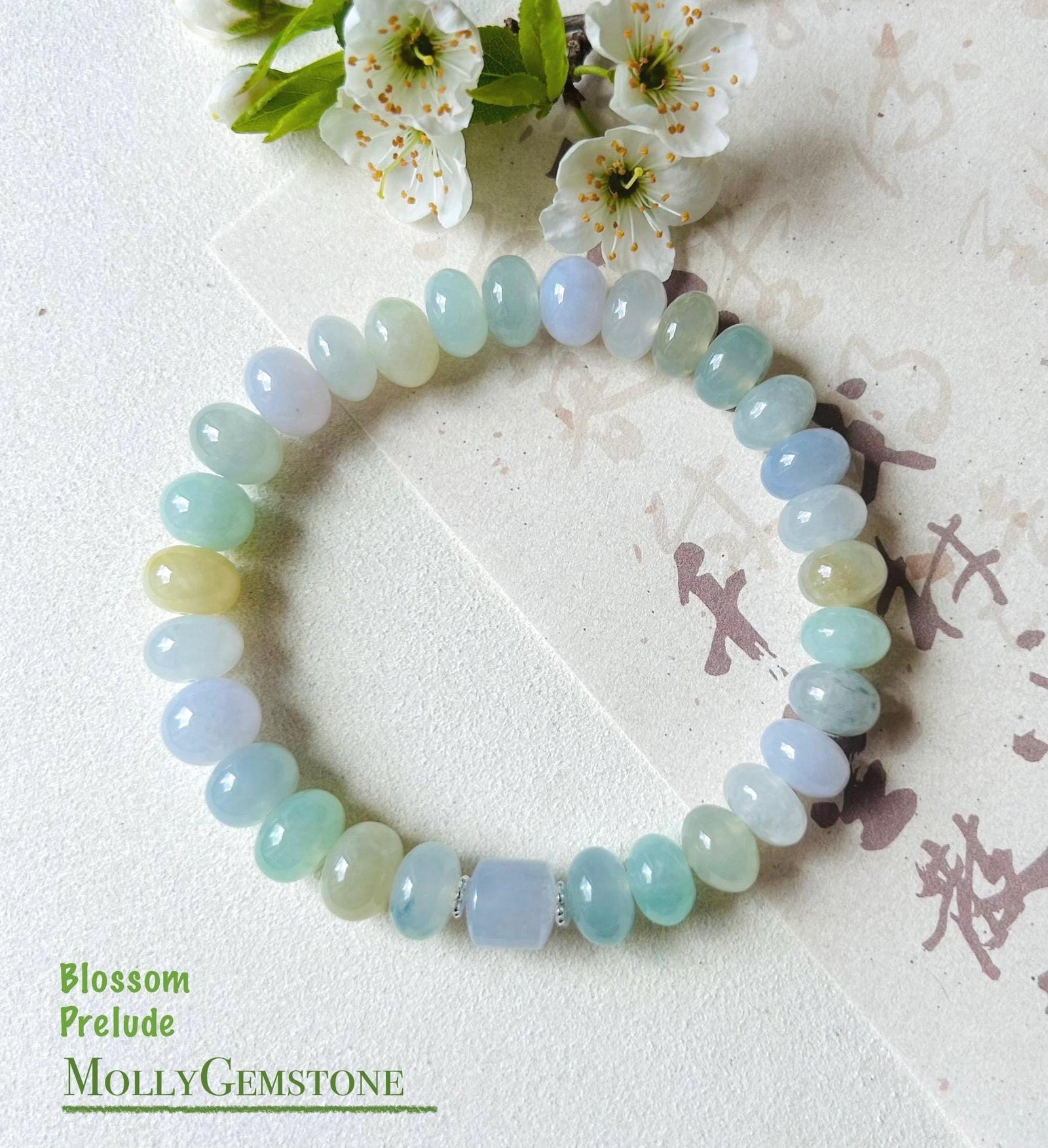 Jadeite Jade Beaded Bracelet Jewelry Gift for Mom Natural Burmese Type A Icy Highly Translucent Jadeite Multi-color Spring Color 9mm Jade