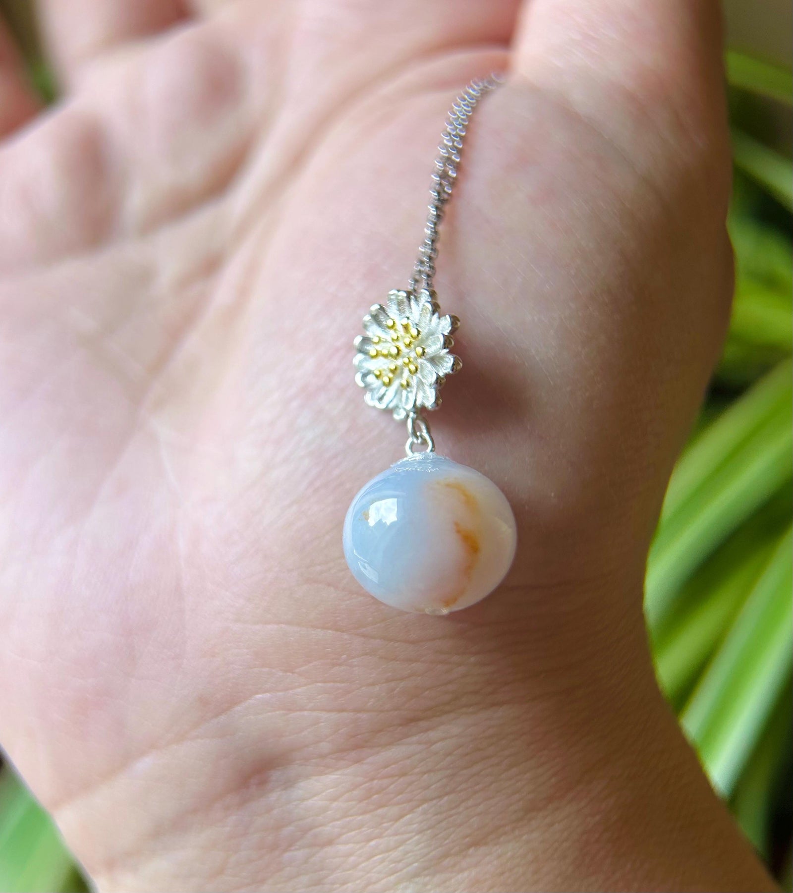 Lavender Purple Red Floral Jadeite Beaded Pendant Jade Necklace Jewelry Gift for Her Burmese Untreated Type A Jade Daisy Sterling Silver
