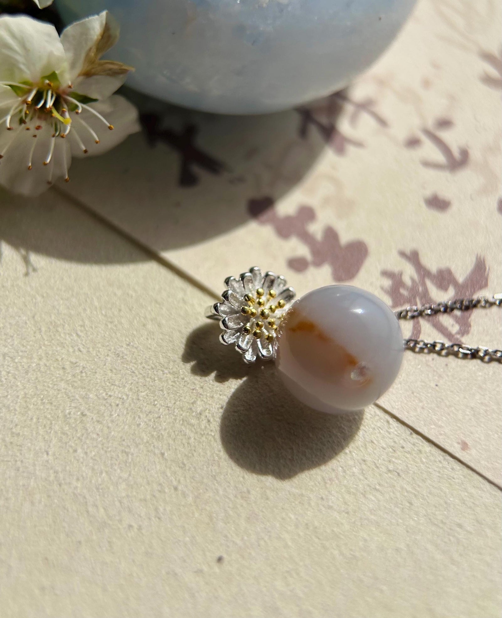 Lavender Purple Red Floral Jadeite Beaded Pendant Jade Necklace Jewelry Gift for Her Burmese Untreated Type A Jade Daisy Sterling Silver
