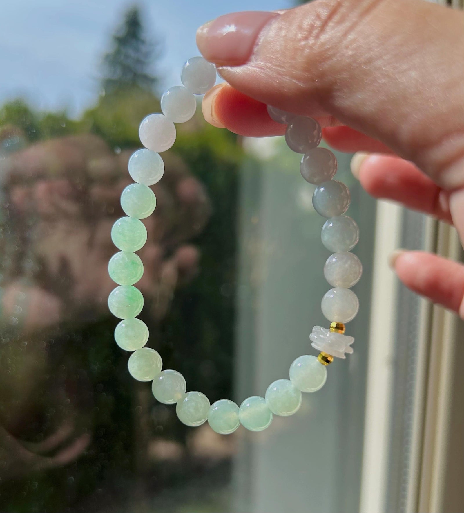 Jadeite Jade Beaded Bracelet Jewelry Gift for Her Burmese Natural Type A Icy Highly Translucent Lavender Purple, Green & Blue Jade 7.4mm