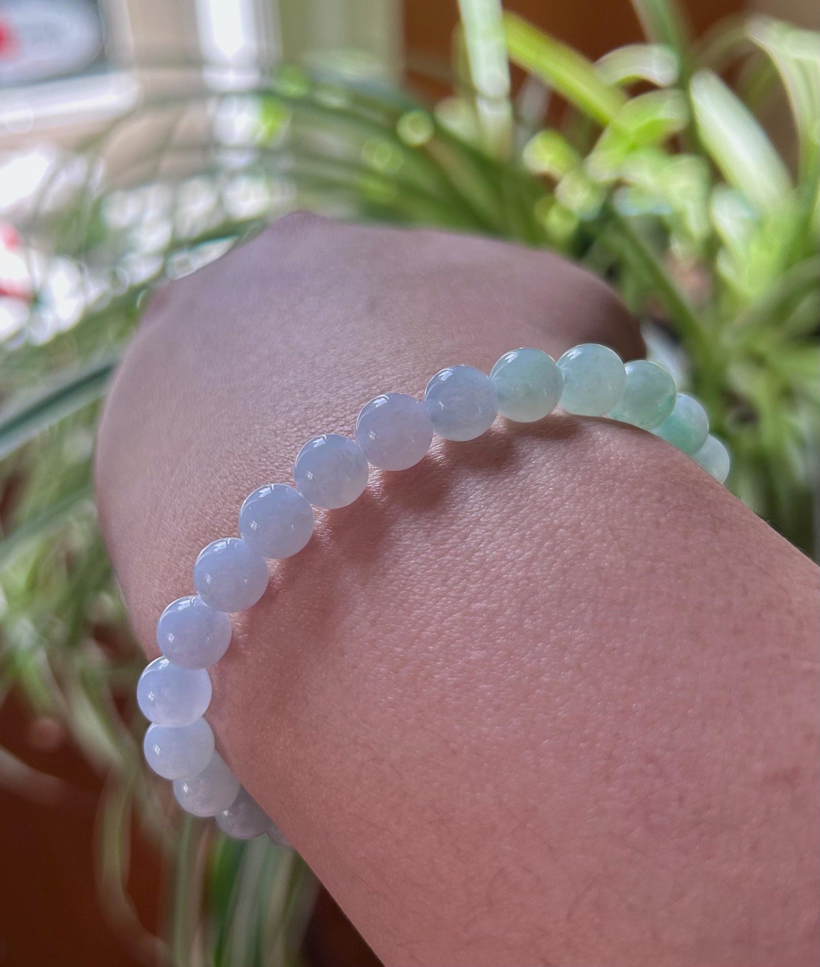 Jadeite Jade Beaded Bracelet Jewelry Gift for Her Burmese Natural Type A Icy Highly Translucent Lavender Purple, Green & Blue Jade 7.4mm