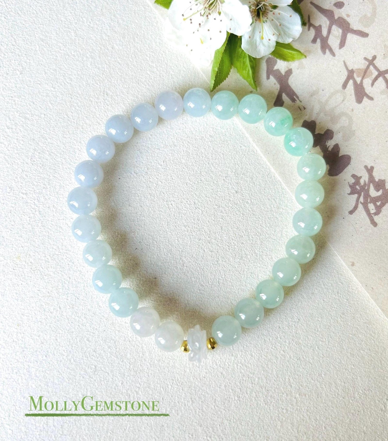 Jadeite Jade Beaded Bracelet Jewelry Gift for Her Burmese Natural Type A Icy Highly Translucent Lavender Purple, Green & Blue Jade 7.4mm