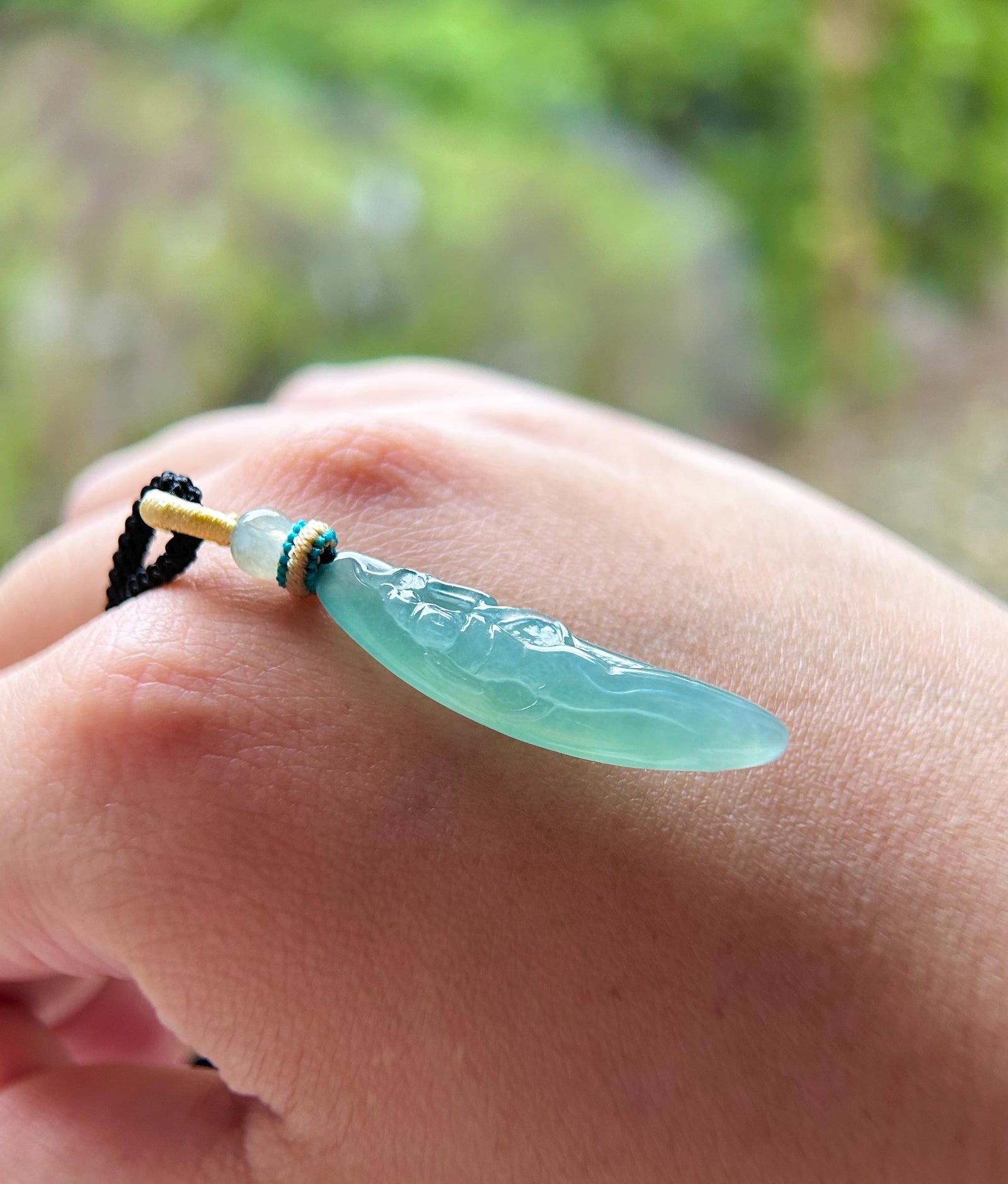 Jadeite Jade Pendant Jewelry Natural Burmese Untreated Type A Translucent Icy Bluish Green Jade Hand-carved Fairy Blossom Pendant Necklace