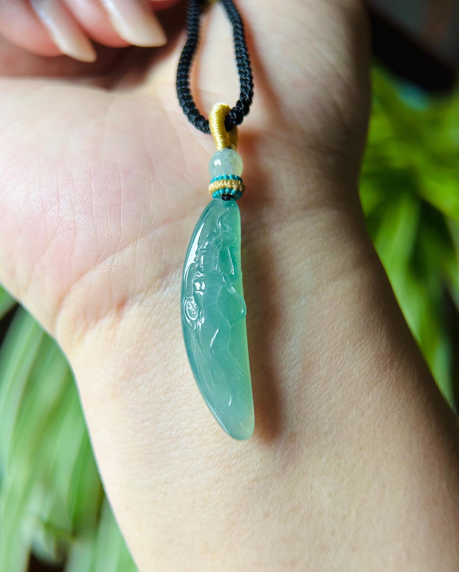 Jadeite Jade Pendant Jewelry Natural Burmese Untreated Type A Translucent Icy Bluish Green Jade Hand-carved Fairy Blossom Pendant Necklace
