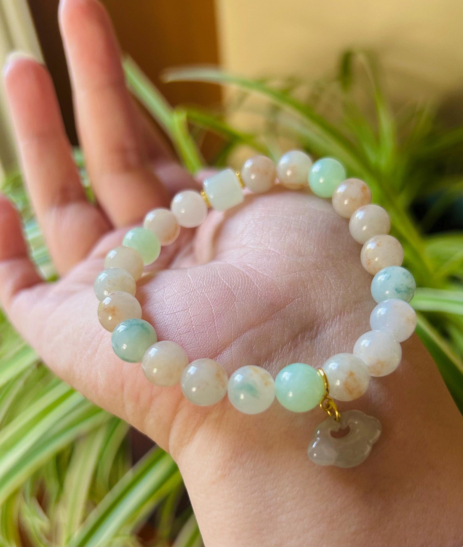 Jadeite Jade Beaded Bracelet Jewelry Mother Day Gift Natural Untreated Burmese Icy Translucent Type A RARE Red Floral Jade 8.5mm Orange Jade