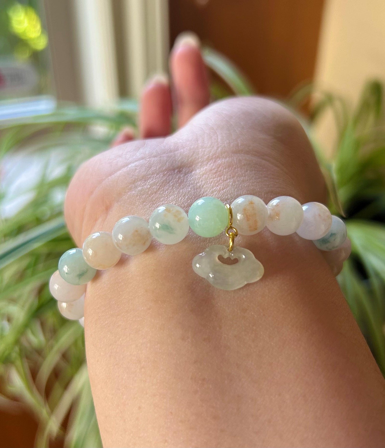 Jadeite Jade Beaded Bracelet Jewelry Mother Day Gift Natural Untreated Burmese Icy Translucent Type A RARE Red Floral Jade 8.5mm Orange Jade