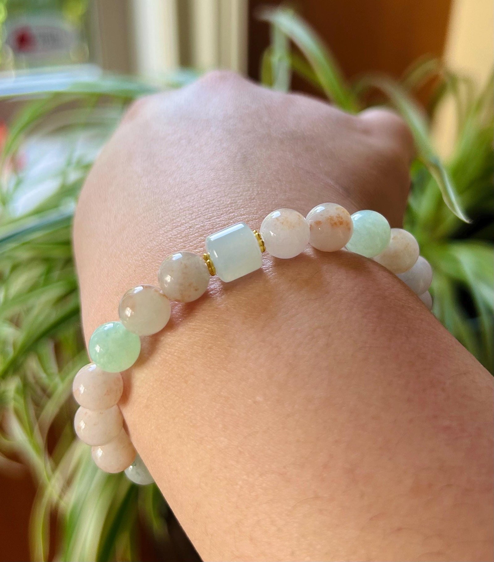 Jadeite Jade Beaded Bracelet Jewelry Mother Day Gift Natural Untreated Burmese Icy Translucent Type A RARE Red Floral Jade 8.5mm Orange Jade