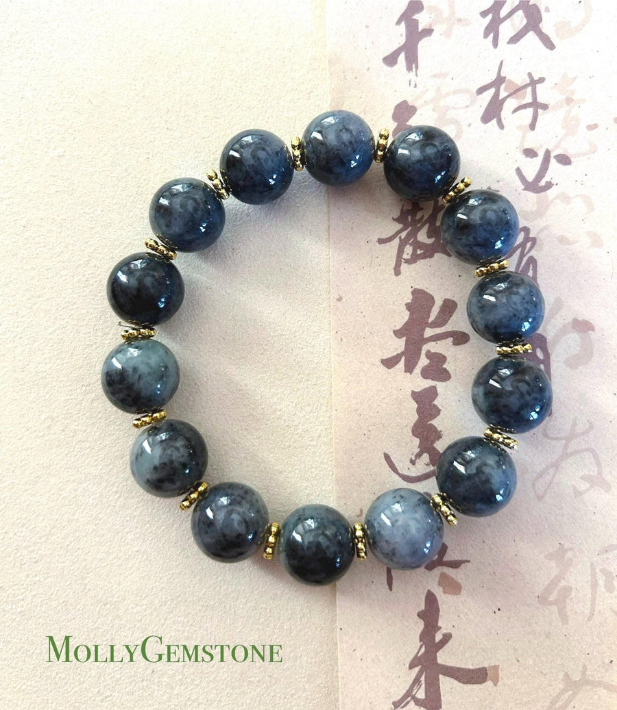 Jadeite Jade BIG Beads 13mm Bracelet Jewelry Mothers Day Gift Natural Untreated Burmese Type A Icy Gelatinous Wuji Black Jade Bracelet