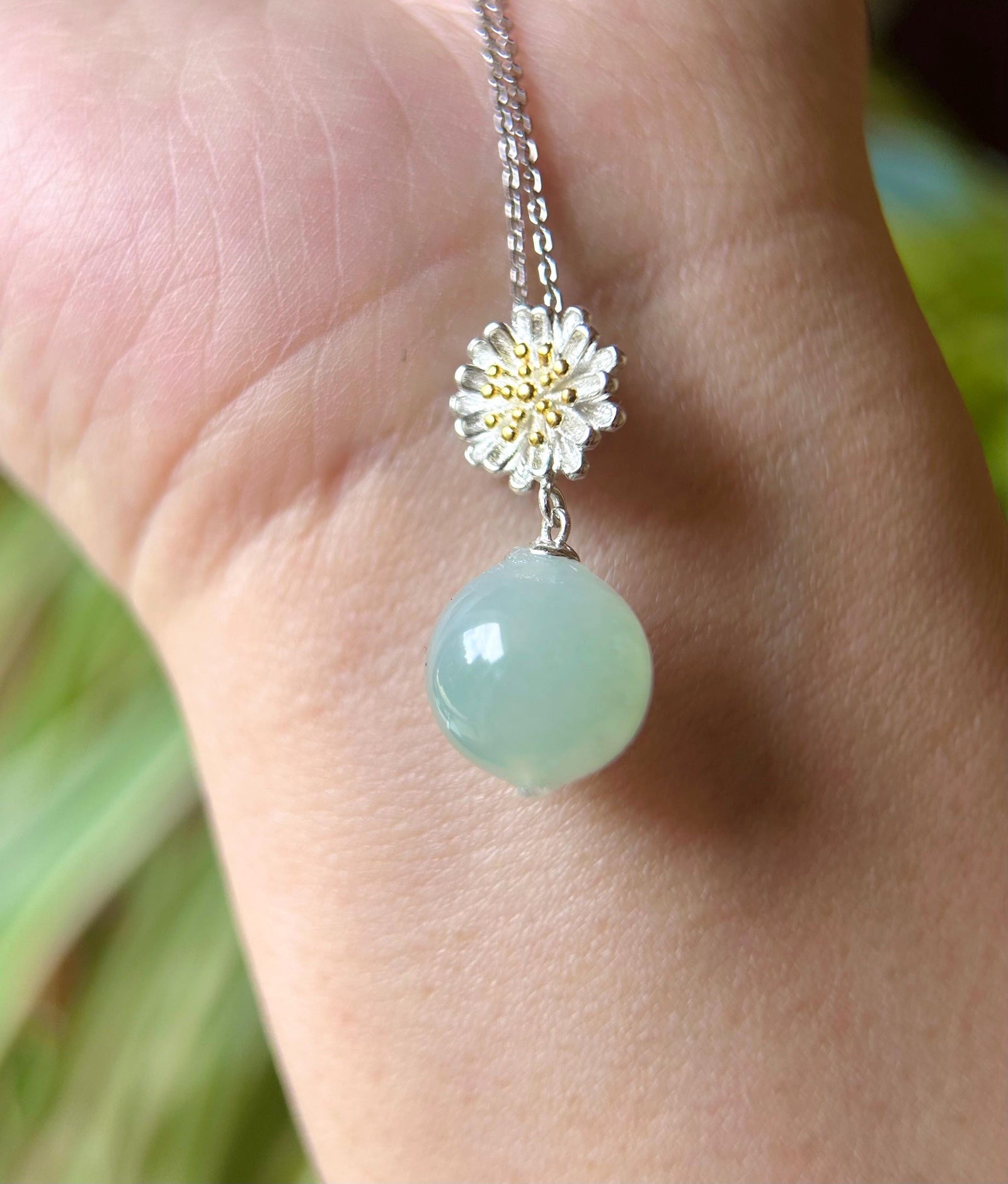 Jadeite Ring & Pendant Jewelry Set Mothers Day Gift Natural Type A Burmese Untreated High Translucent Icy Green Floral Jade Sterling Silver