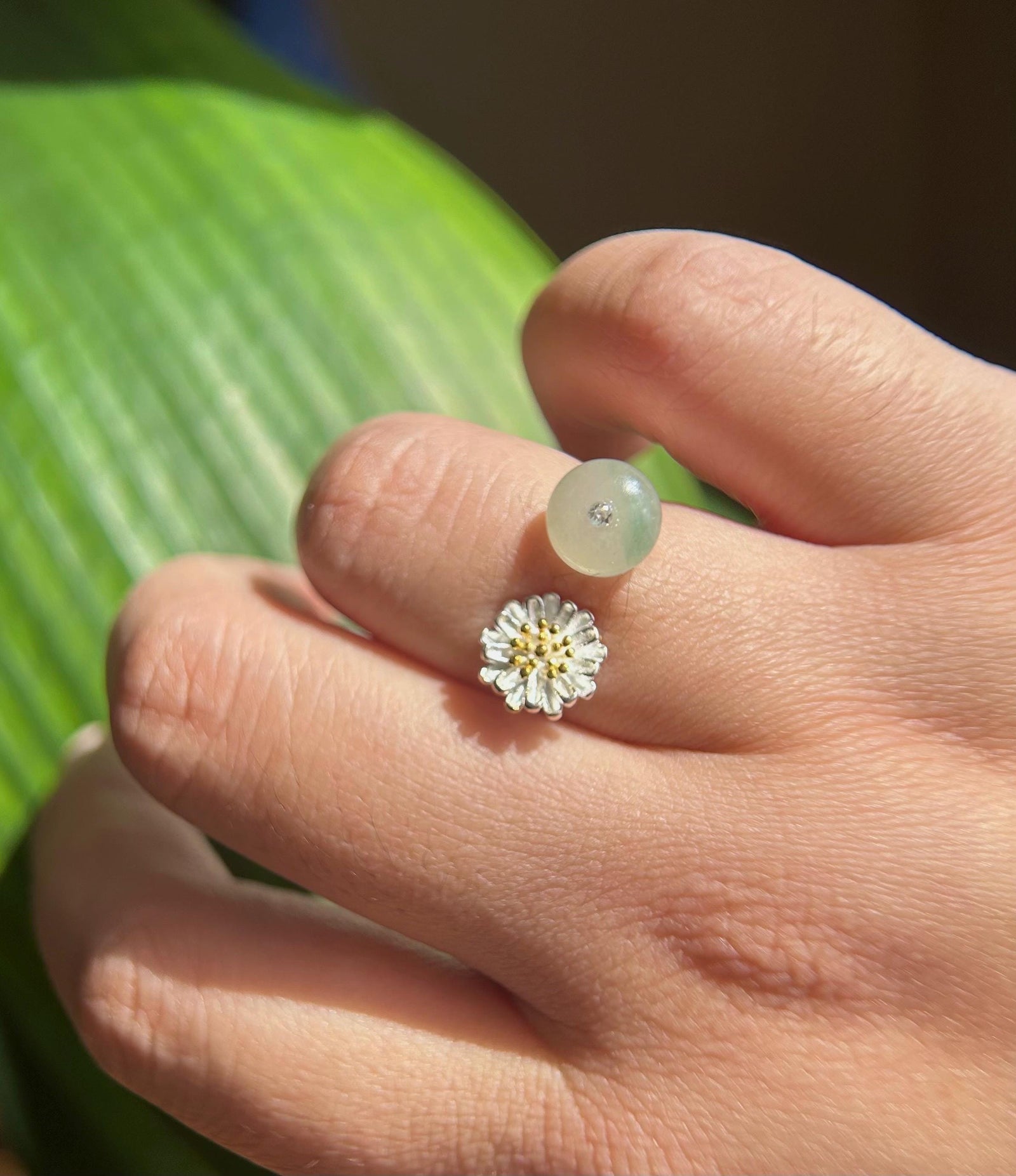 Jadeite Ring & Pendant Jewelry Set Mothers Day Gift Natural Type A Burmese Untreated High Translucent Icy Green Floral Jade Sterling Silver