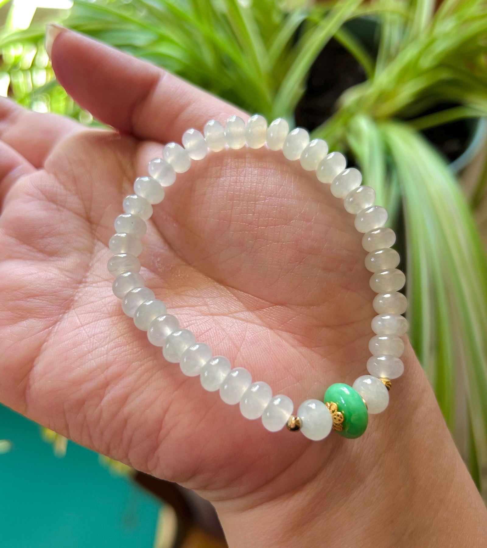Jadeite Jade Beaded Bracelet Jewelry Mother’s Day Gift Natural Burmese Untreated Type A Icy White & Green Superior Translucency 7mm FeiCui