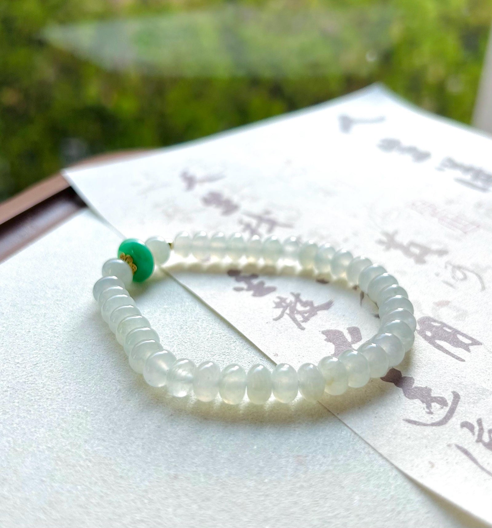 Jadeite Jade Beaded Bracelet Jewelry Mother’s Day Gift Natural Burmese Untreated Type A Icy White & Green Superior Translucency 7mm FeiCui