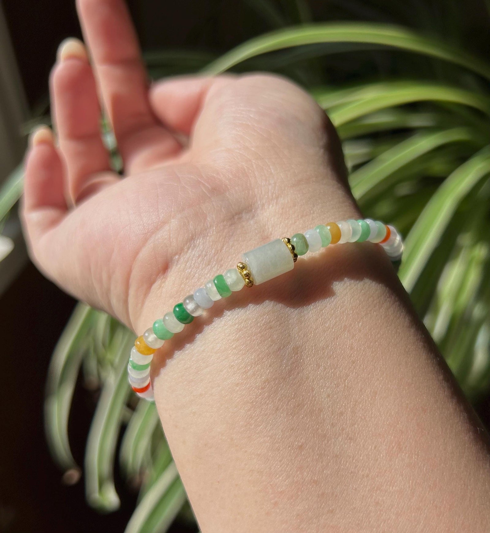 Jadeite Jade Beaded Bracelet Jewelry Gift for Her Untreated Natural Burmese Type A Highly Translucent Icy Rainbow Multi-Color Jade 4.5mm