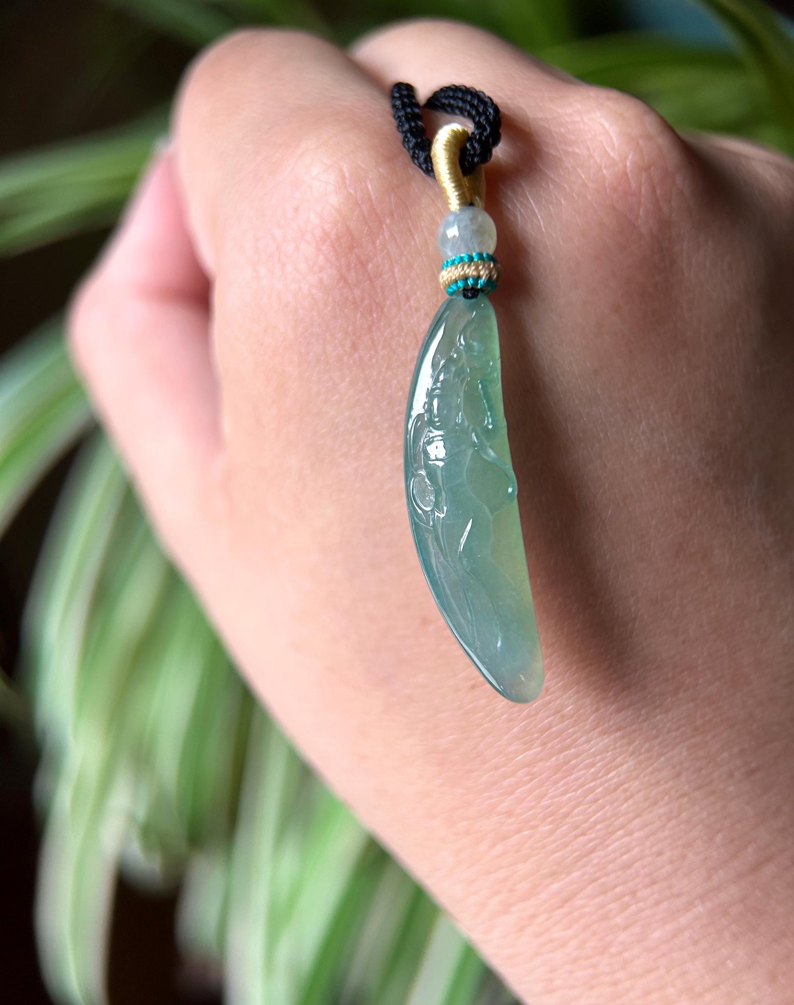 Jadeite Jade Pendant Jewelry Natural Burmese Untreated Type A Translucent Icy Bluish Green Jade Hand-carved Fairy Blossom Pendant Necklace
