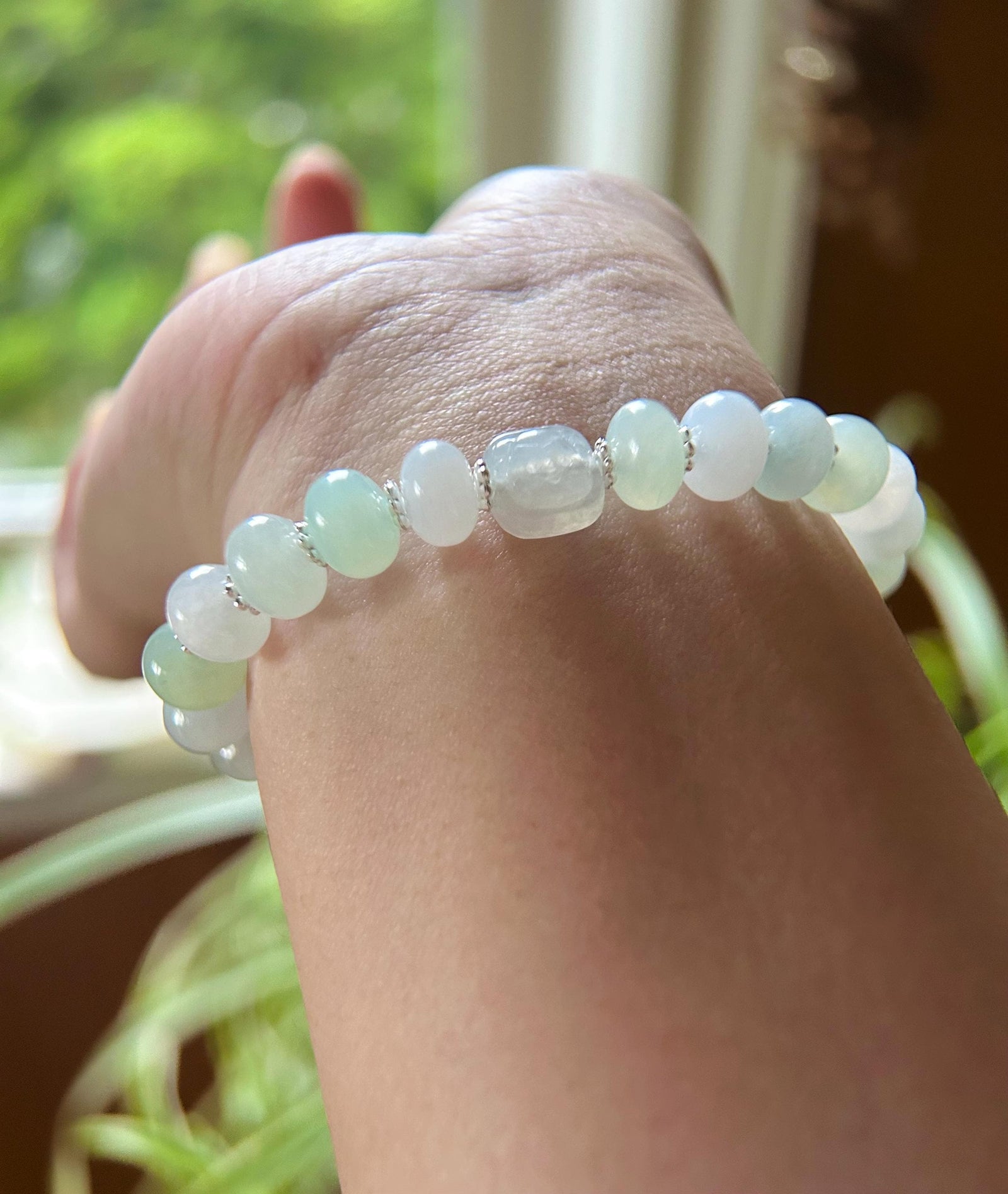 Jadeite Jade Beaded Bracelet Jewelry Gift for Her Natural Untreated Burmese Type A Highly Translucent Icy Jadeite Multicolor 8.5mm Cute Bear