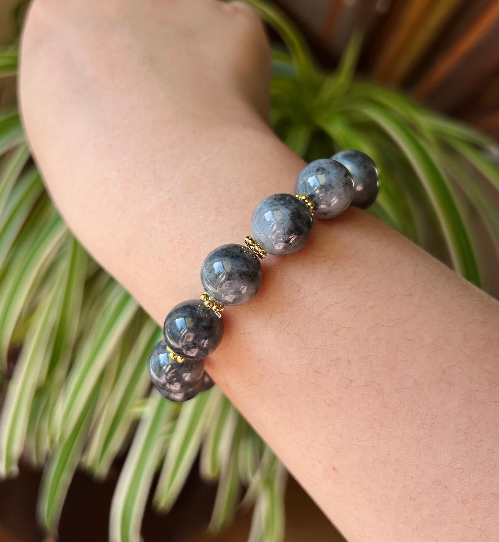 Jadeite Jade BIG Beads 13mm Bracelet Jewelry Mothers Day Gift Natural Untreated Burmese Type A Icy Gelatinous Wuji Black Jade Bracelet