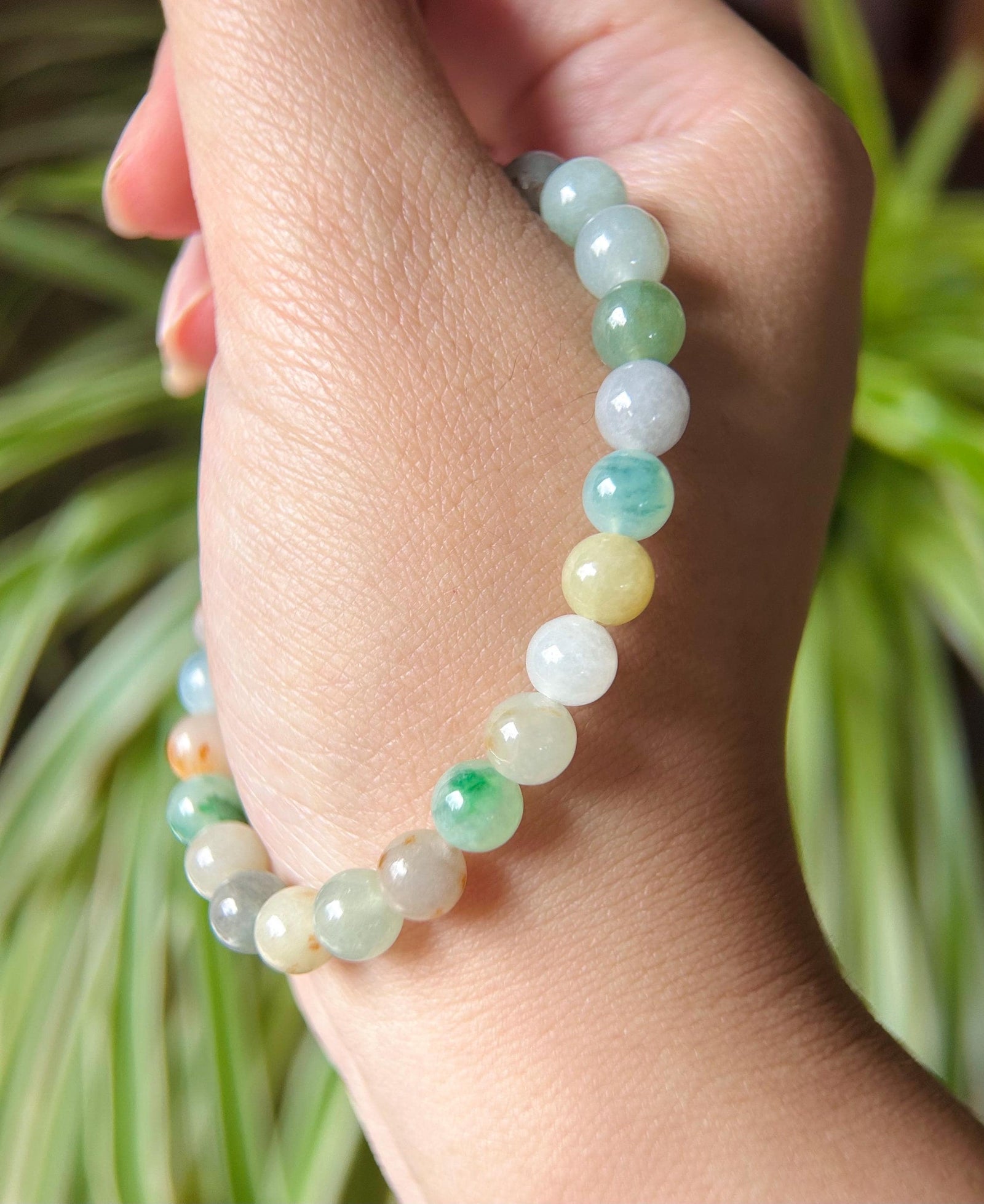 Jadeite Jade Beaded Bracelet Jewelry Gift for Her Natural Burmese Type A Icy Translucent RARE multicolored Rainbow Floral Jade 7.2mm