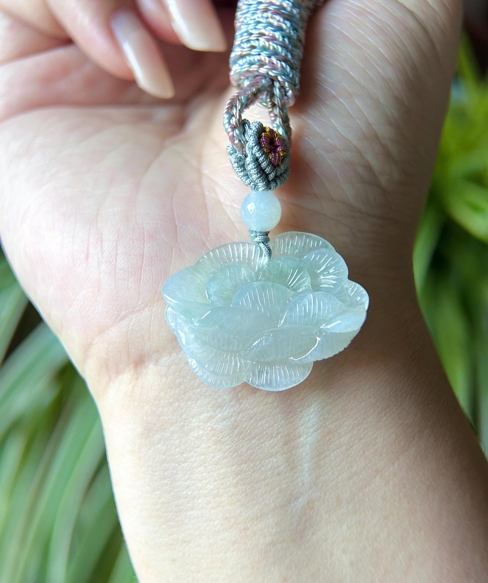 Certified Jadeite Jade Lotus Pendant Necklace Jewelry Gift for Her Natural Burmese Translucent Type A Icy Green Jade Hand-carved Lotus Jade