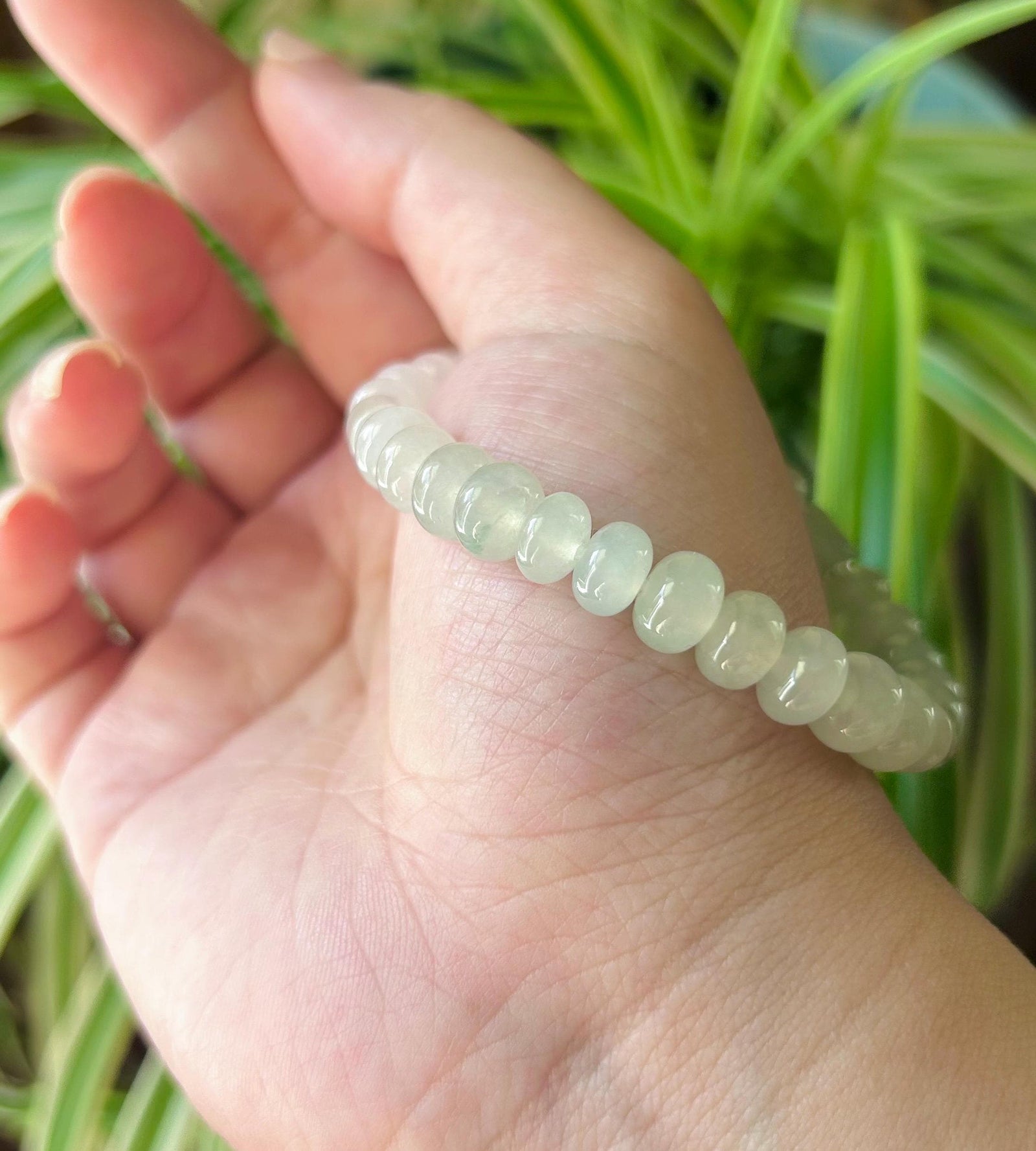 Jadeite Jade Beaded Bracelet Jewelry Gift for Her Natural Burmese Type A Highly Translucent Icy Blue & White Gradient Color 8mm Jade