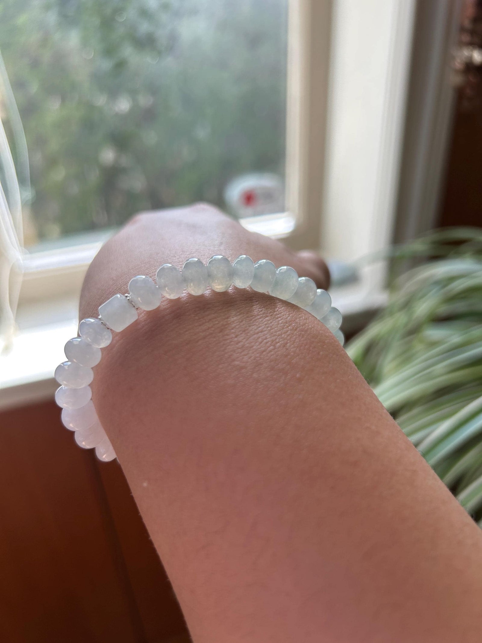 Jadeite Jade Beaded Bracelet Jewelry Gift for Her Natural Burmese Type A Highly Translucent Icy Blue & White Gradient Color 8mm Jade