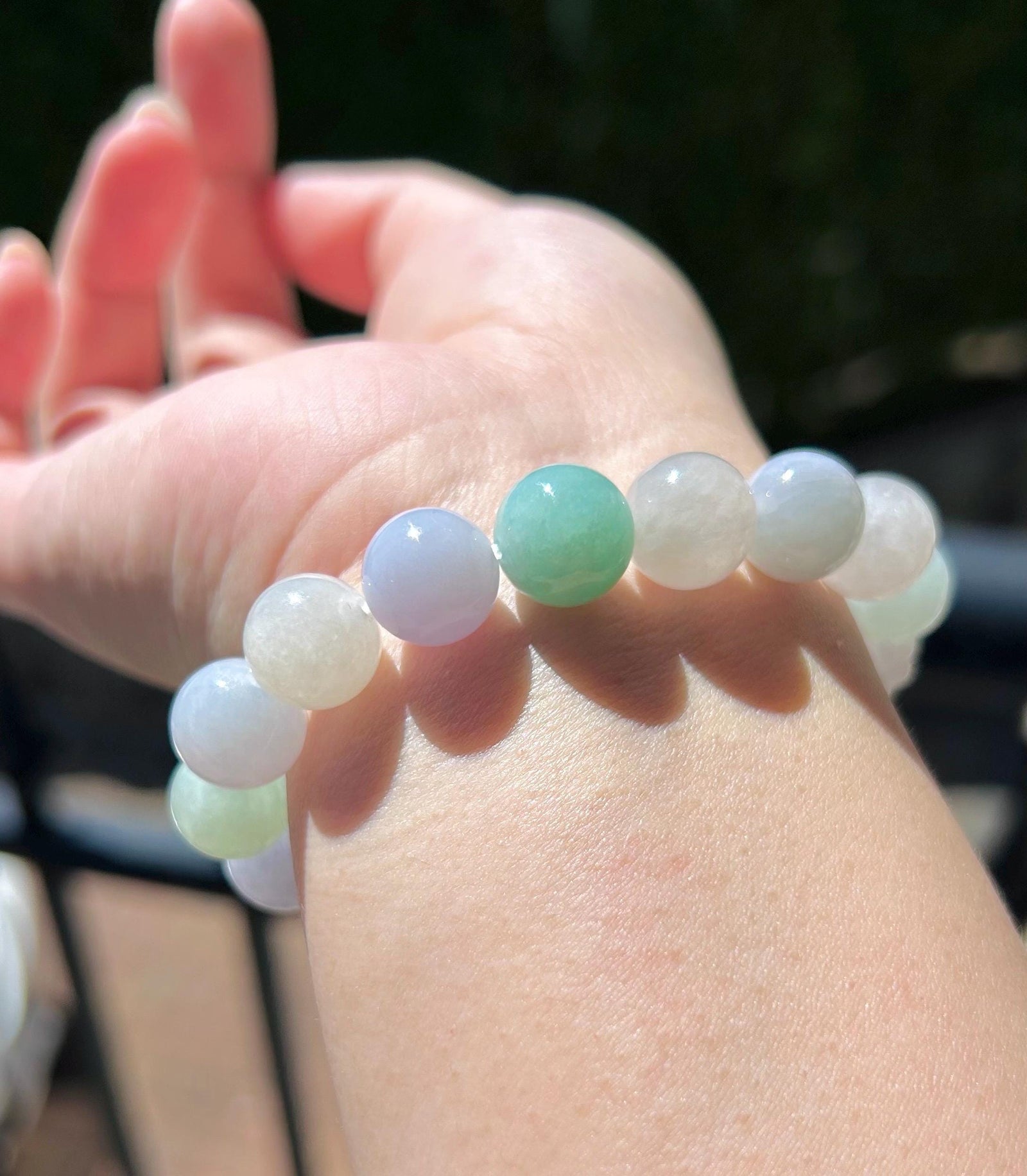 Jadeite Jade Beaded Bracelet Jewelry Gift for Her Natural Burmese Type A Icy Translucent Multicolored Rainbow 11.5mm BIG Beads Jade