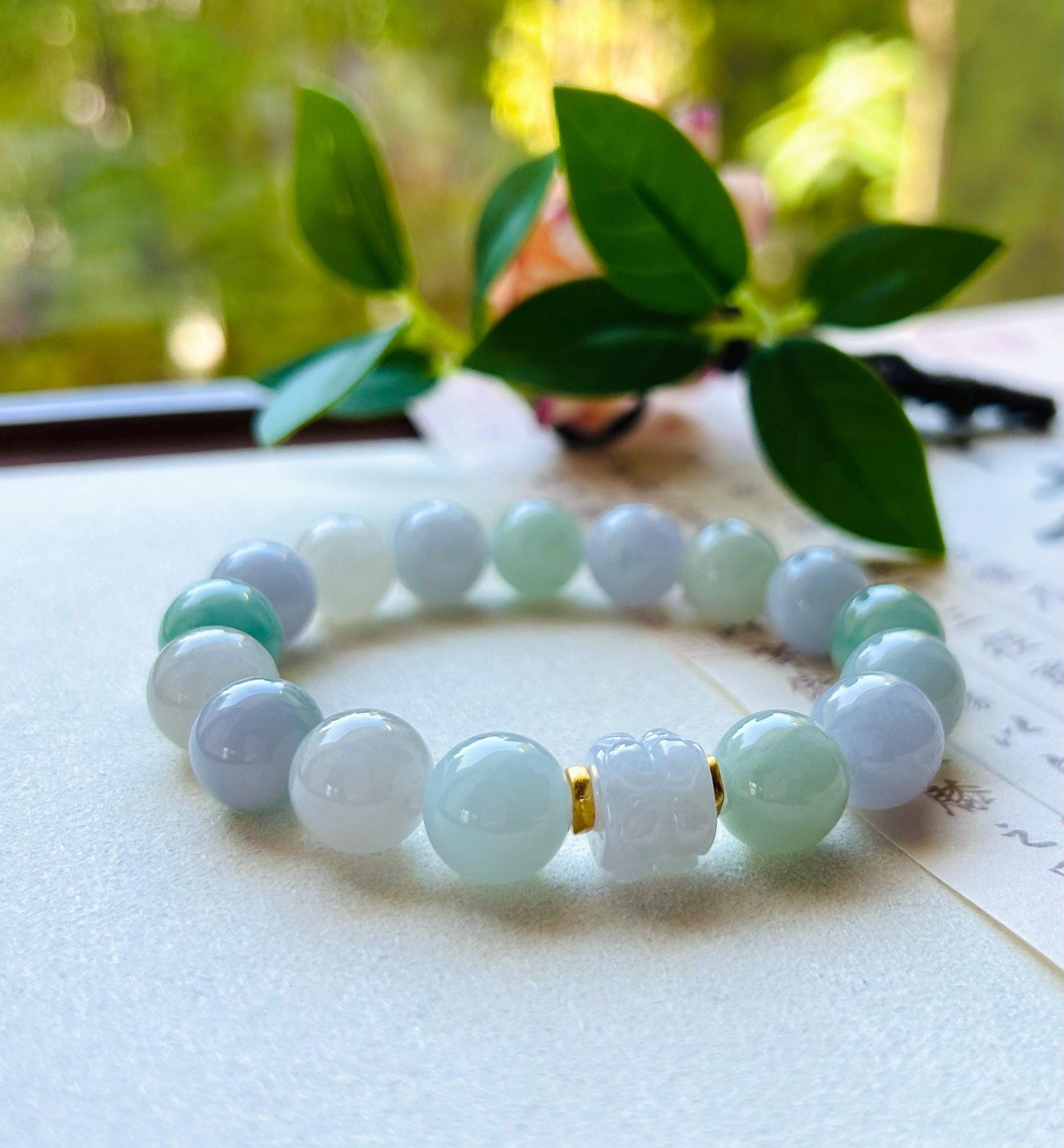 Jadeite Jade Beaded Bracelet Jewelry Gift for Her Natural Burmese Type A Icy Translucent Multicolored Rainbow 11.5mm BIG Beads Jade